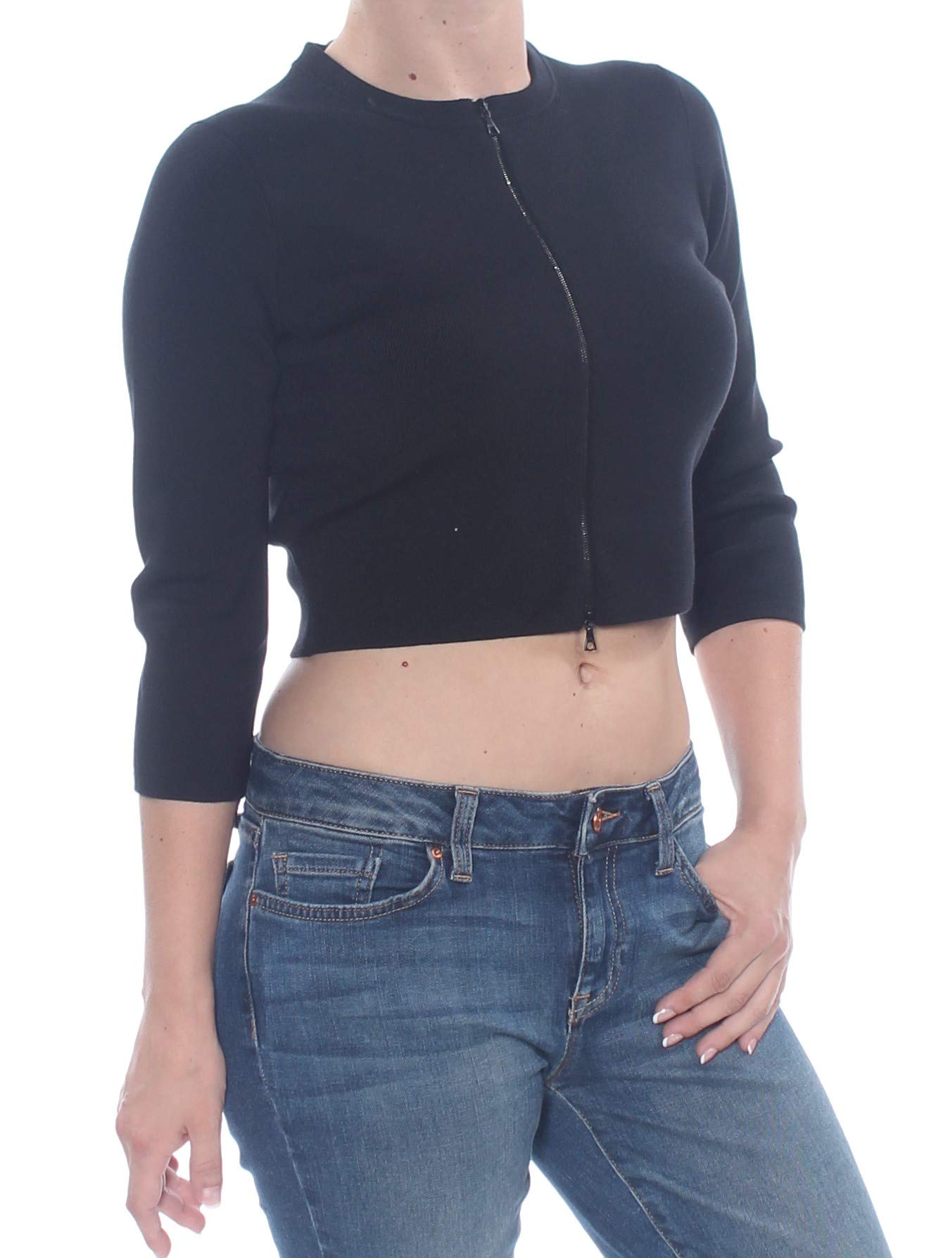 Narciso Rodriguez Women's Black Zippered Kimono Sleeve Crop Top with Zip Neck - Stylish Casual & Evening Wear for Women