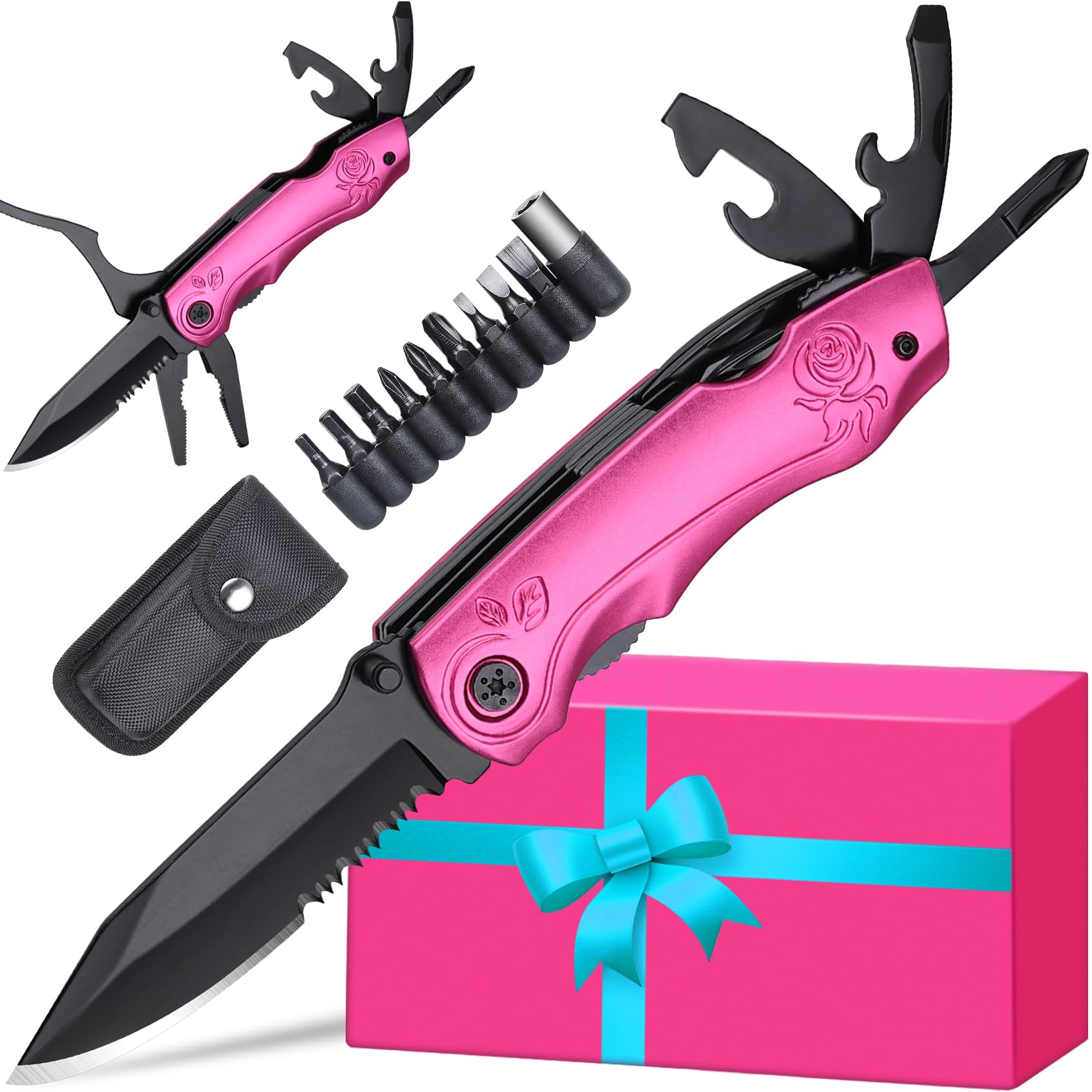 Pink Multitool for Women - Perfect Gift for Mom, Wife, Girlfriend on Mother's Day, Christmas & Birthdays - Great for Travel & Everyday Carry
