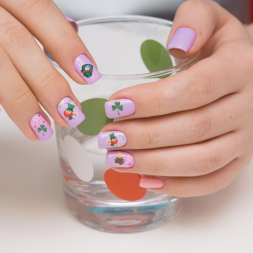 Uonlytech 10 Sheets St. Patrick's Day Nail Stickers - Green Nail Art Decals, Self-Adhesive Nail Tips for Manicure, Women & Kids (Perfect for DIY Nail Art, Parties & Festive Celebrations)