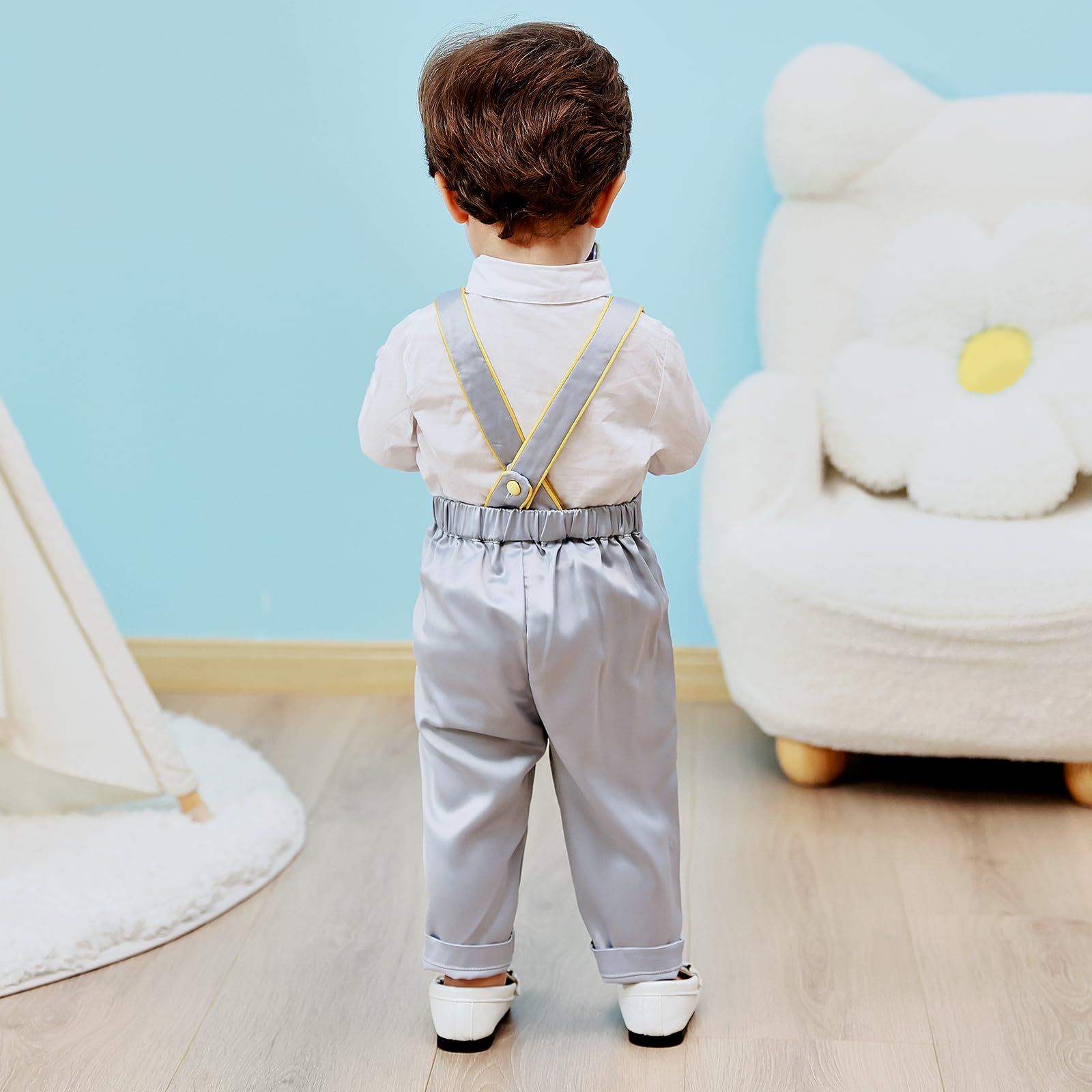 Booulfi Baby Boy Christmas Outfit - Formal Overalls & Suspenders Suit for Newborns - Perfect for Weddings, Holidays & Special Occasions