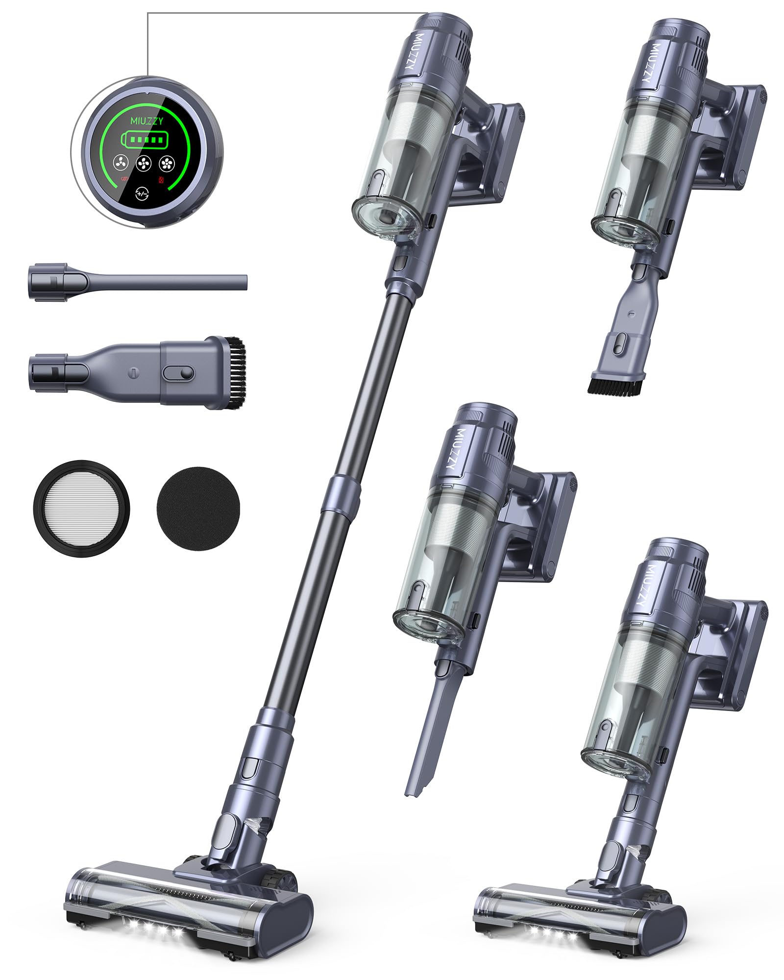 M242 Cordless Stick Vacuum Cleaner with Brushless Motor - 50 Min Runtime, 25Kpa Powerful Suction for Pet Hair - LED Display for Hard Floors & Carpets - Lightweight Home Cleaning for Pets, Furniture & Stairs