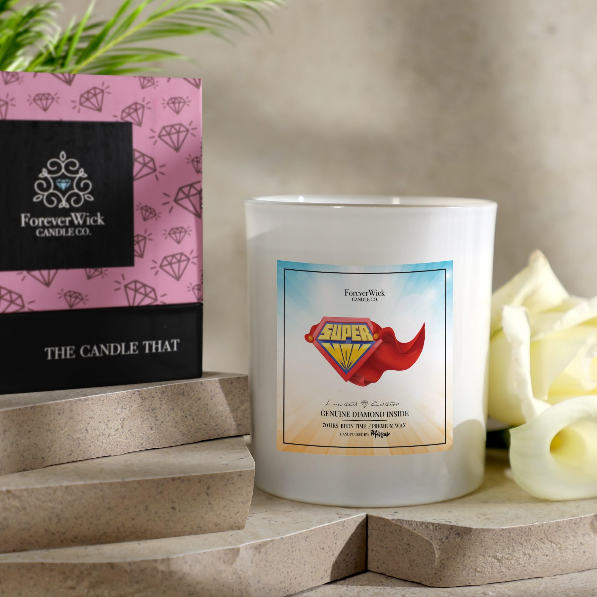 Super MOM Surprise Candle with Real Diamond Inside - All Natural Organic Soy Wax Candle 14oz (70h Burn Time) | Foreverwick Scented Candles for Women, Anniversary & Mother's Day Gifts | Perfect for Relaxation, Home Decor & Romantic Ambiance