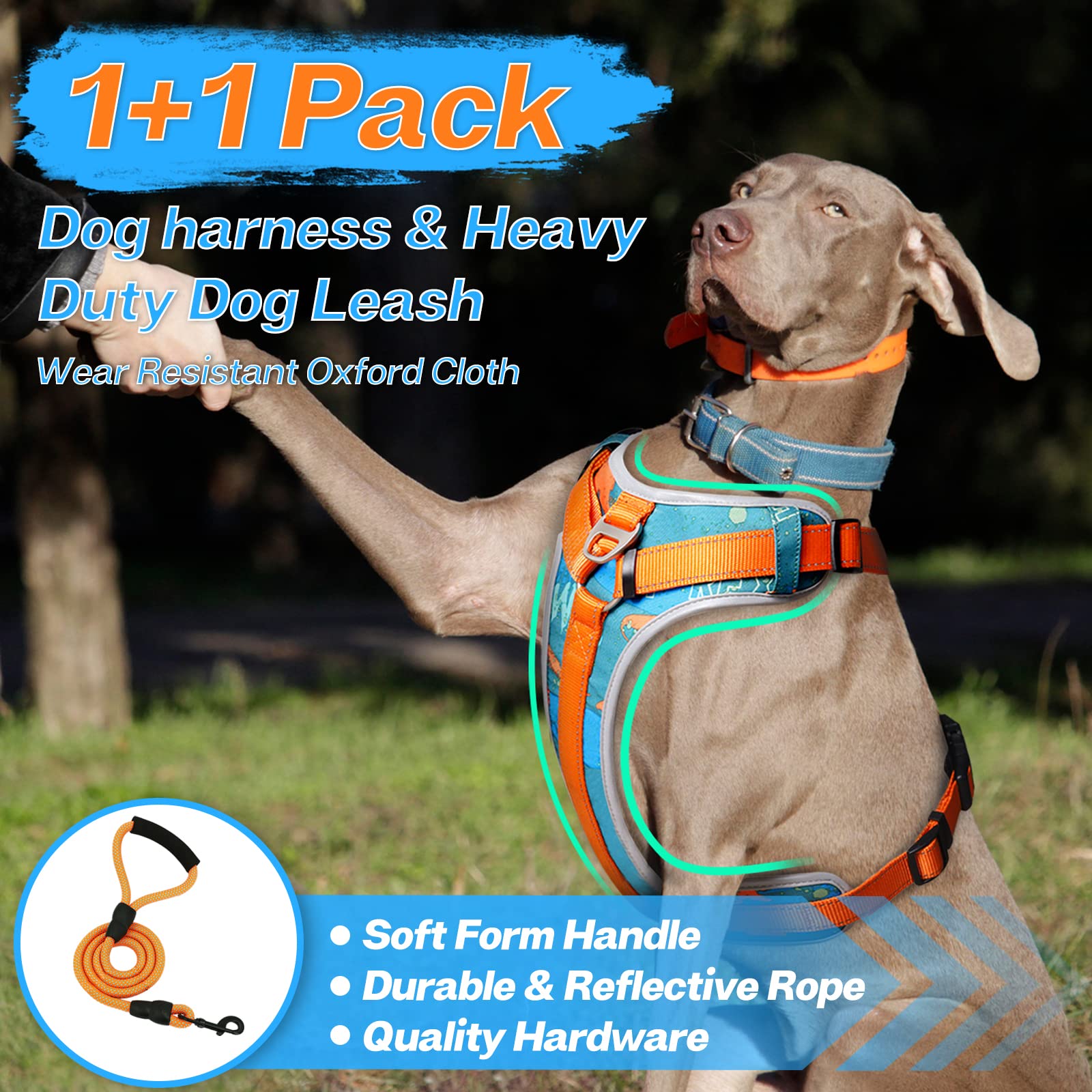 Supet No Pull Dog Harness with Leash - Adjustable Reflective Pet Vest for Small Medium Large Dogs | Heavy Duty Easy Control Handle | Perfect for Walking, Training & Outdoor Adventures