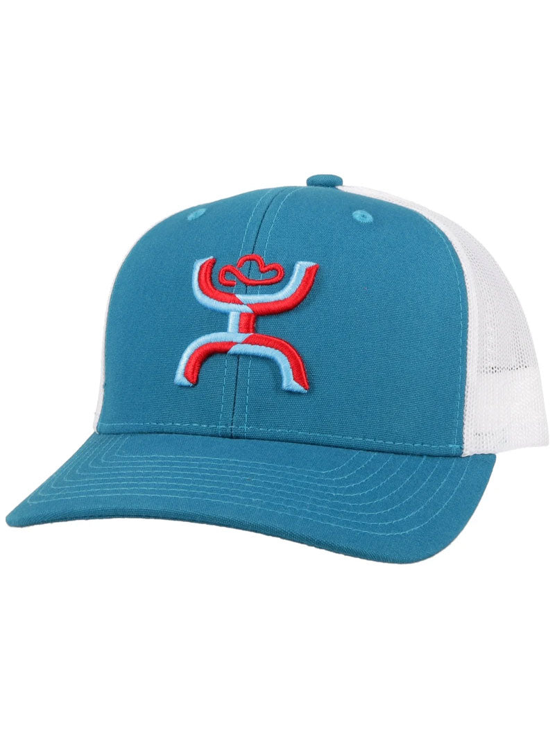 Hooey 2106T TQWH Sterling White & Turquoise 6-Panel Trucker Hat for Men - Western Style Adjustable Snapback Cap for Outdoor, Rodeo, and Casual Wear