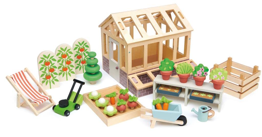 Tender Leaf Toys - 28 Pcs Wooden Greenhouse Garden Playset, Natural Pretend Play Farm Toys for Kids - Educational Harvest Gardening Kit for Imaginative Play - Perfect for Indoor/Outdoor Playtime - Ages 3+