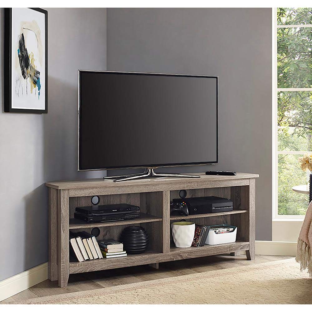 Delacora BD58CCRAG 58-Inch Wide Transitional Open Style Corner TV Stand Media Cabinet for Living Room, Bedroom & Home Theater - WE-BD58CCR Model