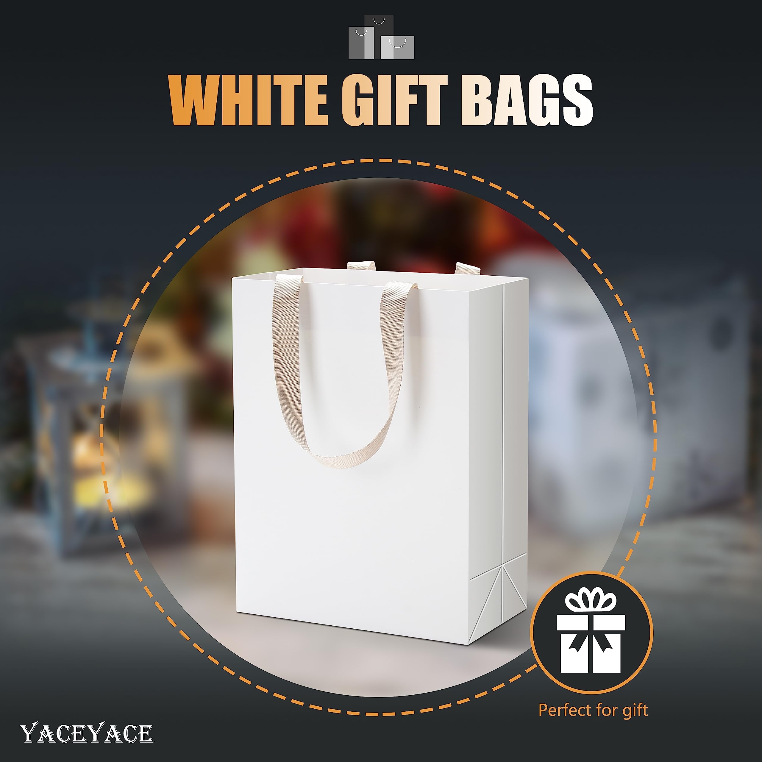 40Pcs White Gift Bags with Ribbon Handles - 8