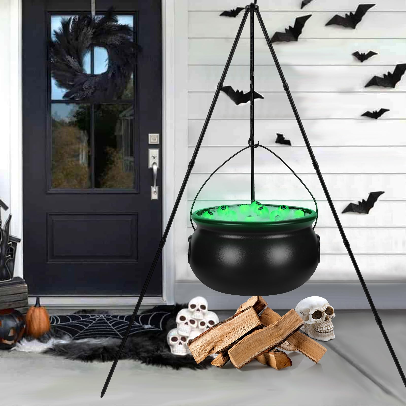Black Plastic Witches Cauldron with LED String Lights - Large Halloween Party Bowl for Home, Porch & Yard Decorations | Perfect for Spooky Decor, Trick-or-Treat Candy Bowl & Halloween Party Centerpiece