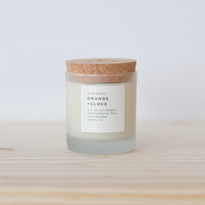 Orange & Clove Scented Frosted Candle - Handmade Soy Wax Candle for Home, Relaxation & Aromatherapy - Perfect for Christmas, Fall Decor & Cozy Evenings