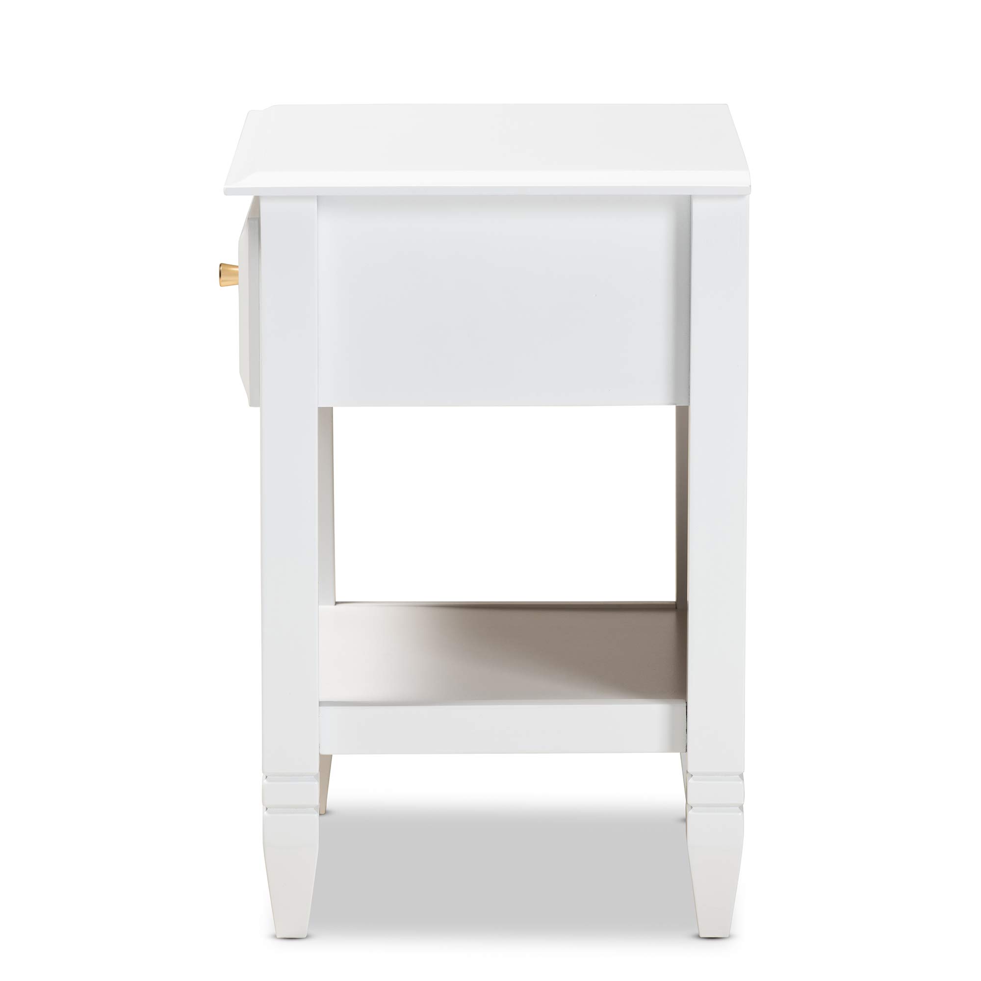 Baxton Studio Modern Nightstand with Gold Accents - White & Gold Bedside Table for Bedroom, Living Room, or Guest Room - Stylish Storage End Table with Drawer