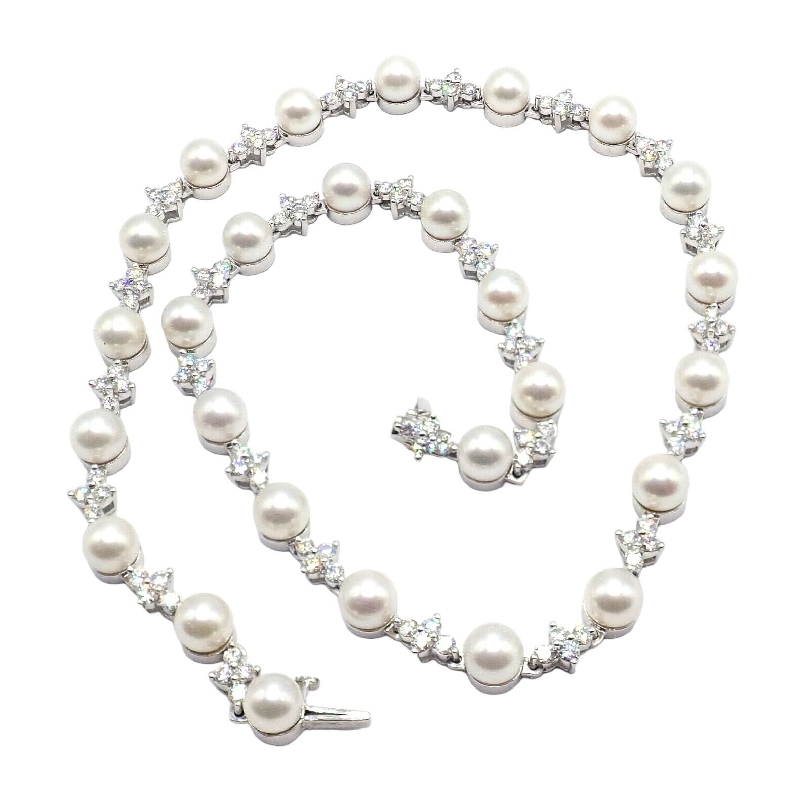Authentic Tiffany & Co Platinum Diamond 6.5mm Pearl Necklace for Women - Elegant Jewelry Gift for Wedding, Anniversary & Special Occasions
