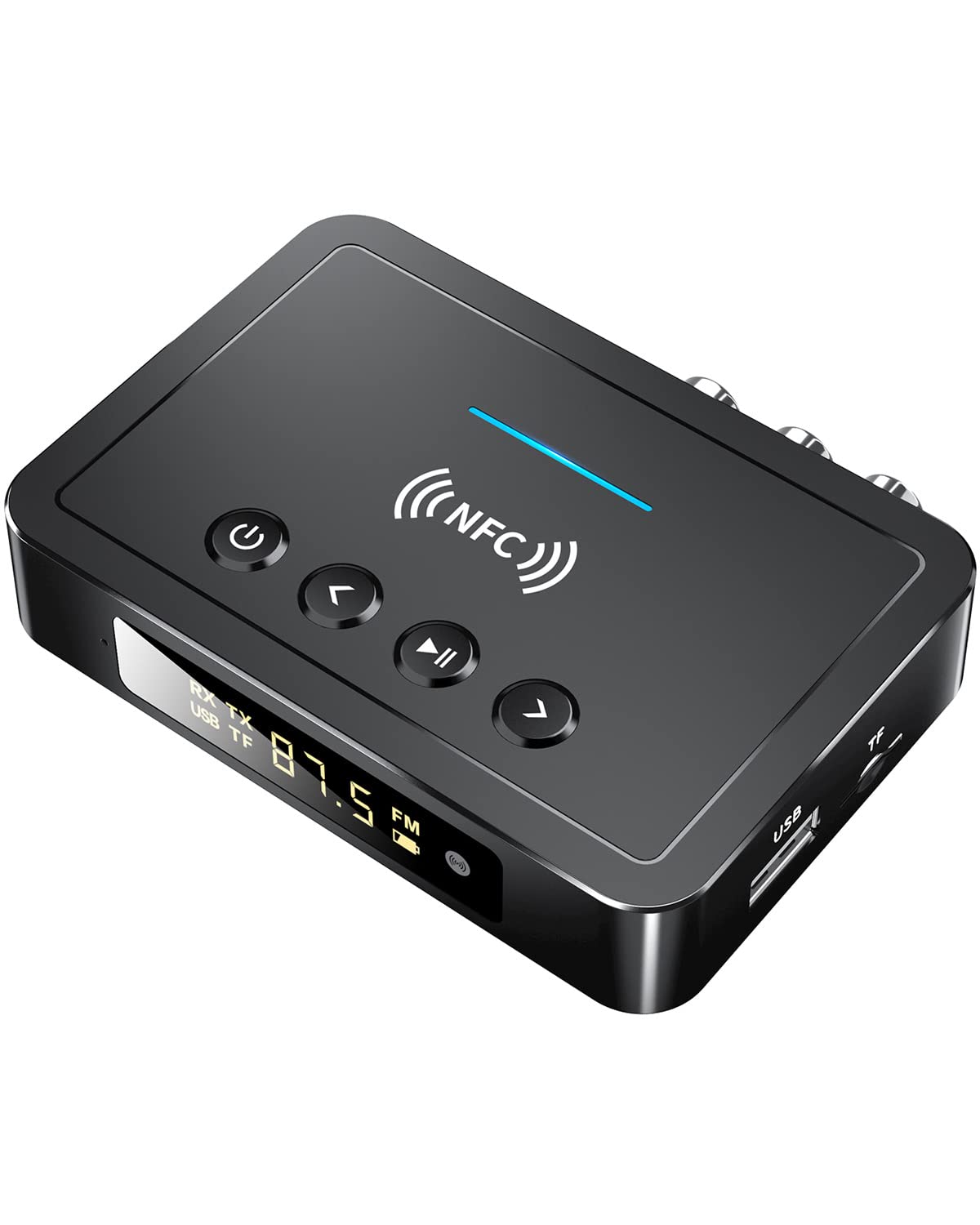 3-in-1 Bluetooth 5.0 Transmitter & Receiver with FM Radio & NFC - Wireless Audio Adapter for TV, PC, Car, Speakers & Headphones - Long Range Support for AUX 3.5mm, RCA & TF Card - Perfect for Home Entertainment, Car Audio & Office Use