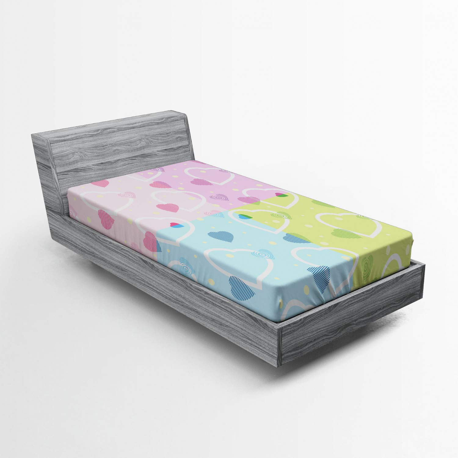 Ambesonne Valentine Fitted Sheet - Big Little Heart Design on Colorful Dotted Background, Romantic Love Theme Deep Pocket Bed Cover - Twin Size Multicolor | Perfect for Valentine's Day, Anniversary Gifts & Cozy Bedroom Decor