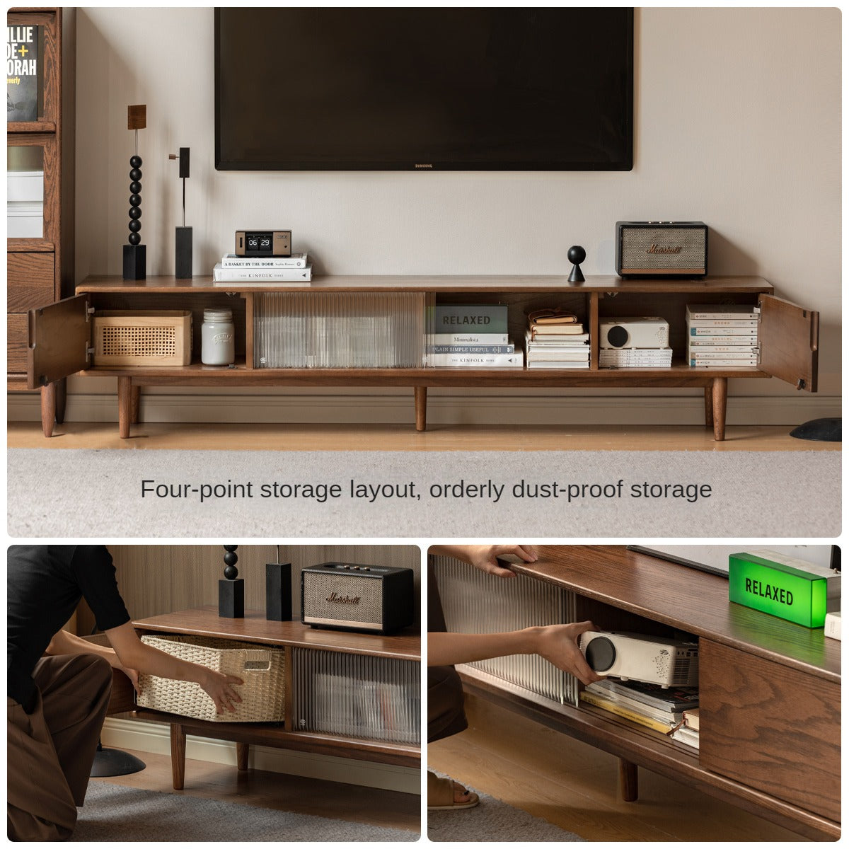 Solid Oak Wood Modern Minimalist TV Stand Floor Cabinet - Perfect for Living Room, Bedroom & Home Theater Setup