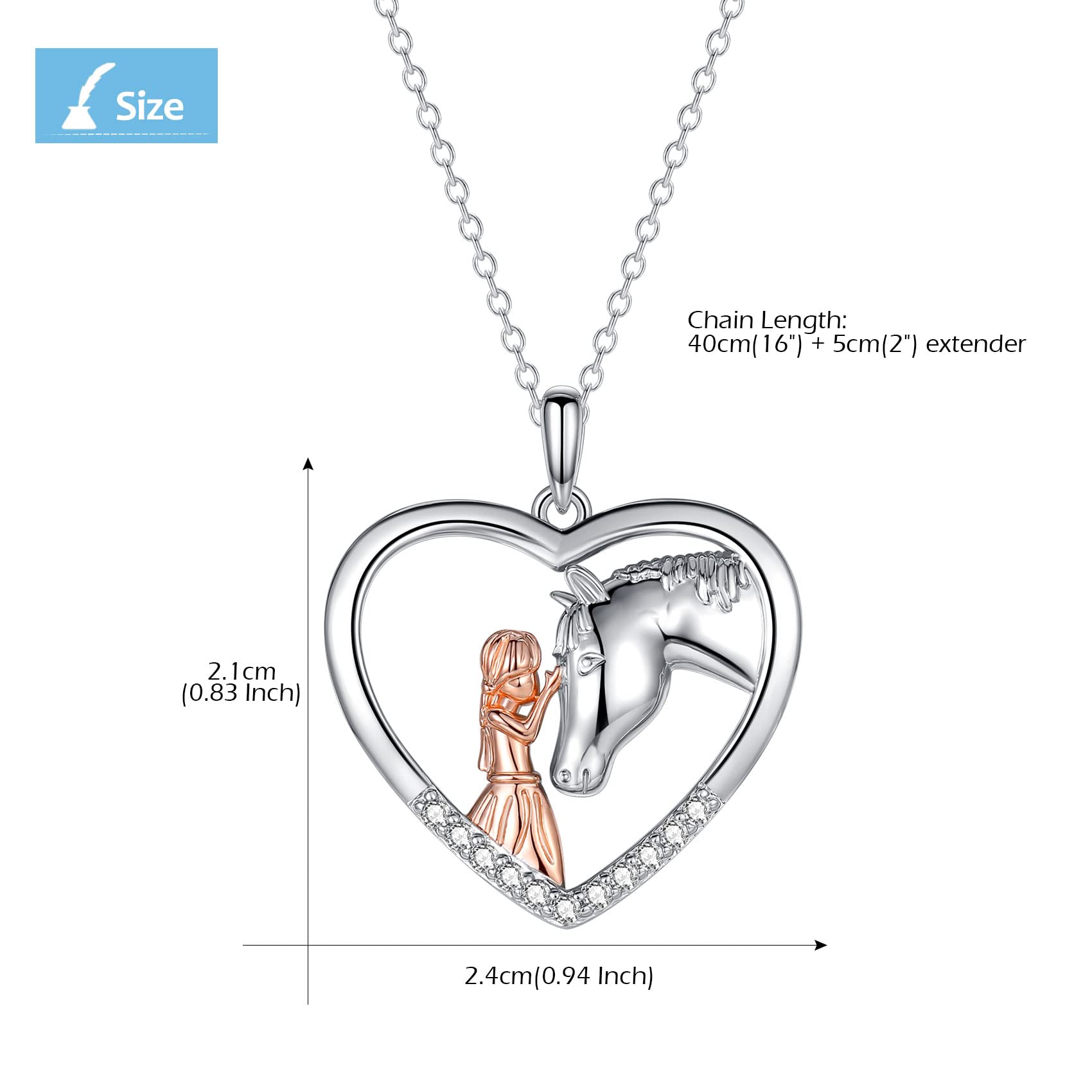 Sterling Silver Horse Necklace for Girls & Women - Heart Shaped Cubic Zirconia Pendant Jewelry for Teens & Kids - Perfect Equestrian Gift for Birthday, Christmas & Special Occasions - Ideal for Horse Lovers, Equestrian Events & Everyday Wear