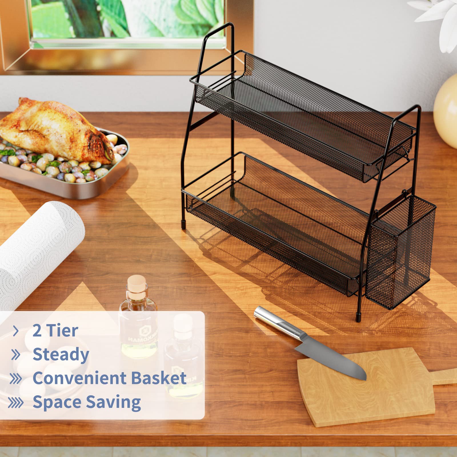 EKNITEY 2-Tier Metal Bathroom Countertop Organizer Shelf - Spice Rack & Makeup Organizer for Perfumes, Cosmetics | Perfect for Sink, Bedroom, Living Room, Kitchen & Office Storage Solutions