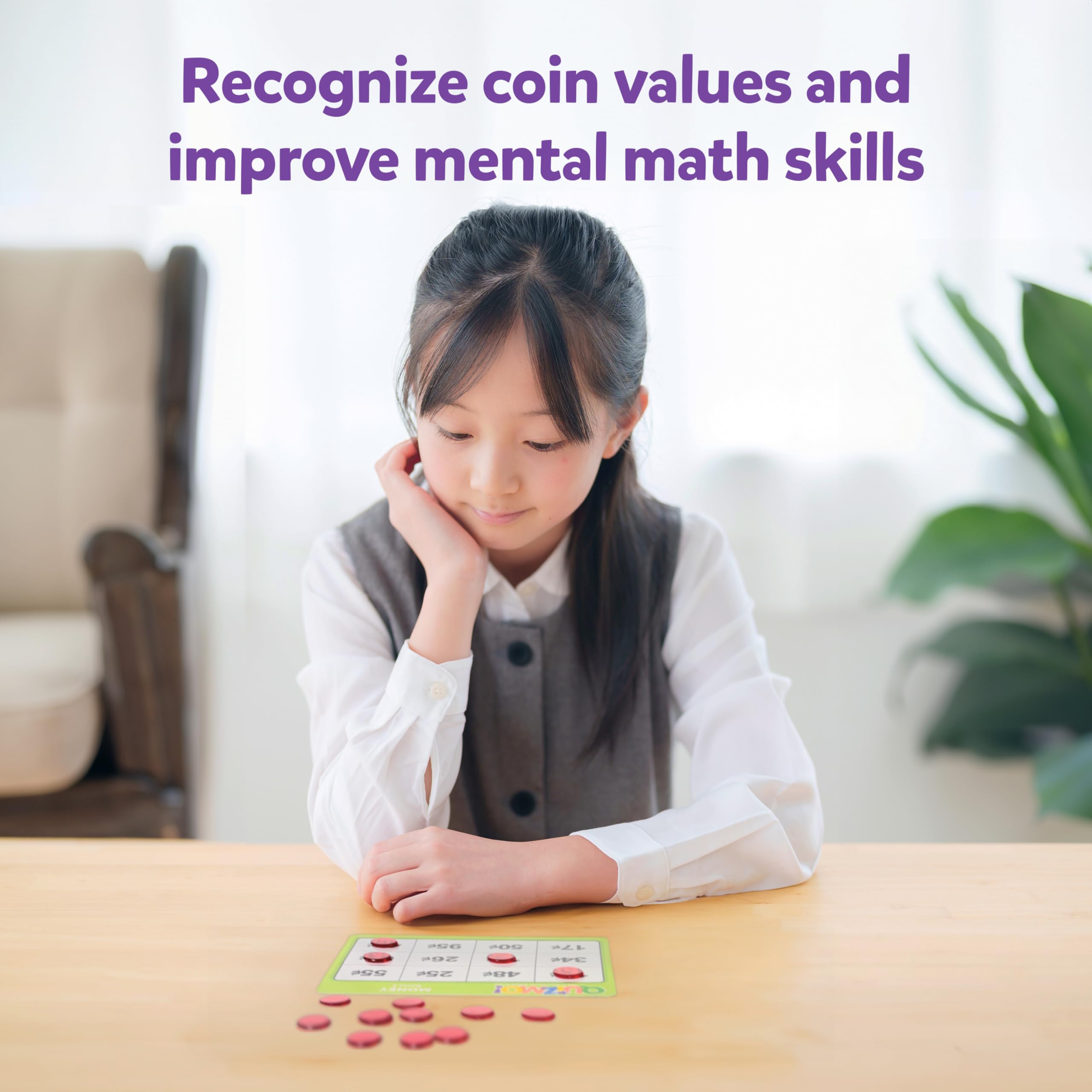 QUIZMO Money - Educational Bingo-Style Money Game for Kids Ages 7-12 - Learn Coin Recognition & Valuation with 2 Difficulty Levels - Perfect for Classroom Math Activities & Family Game Night
