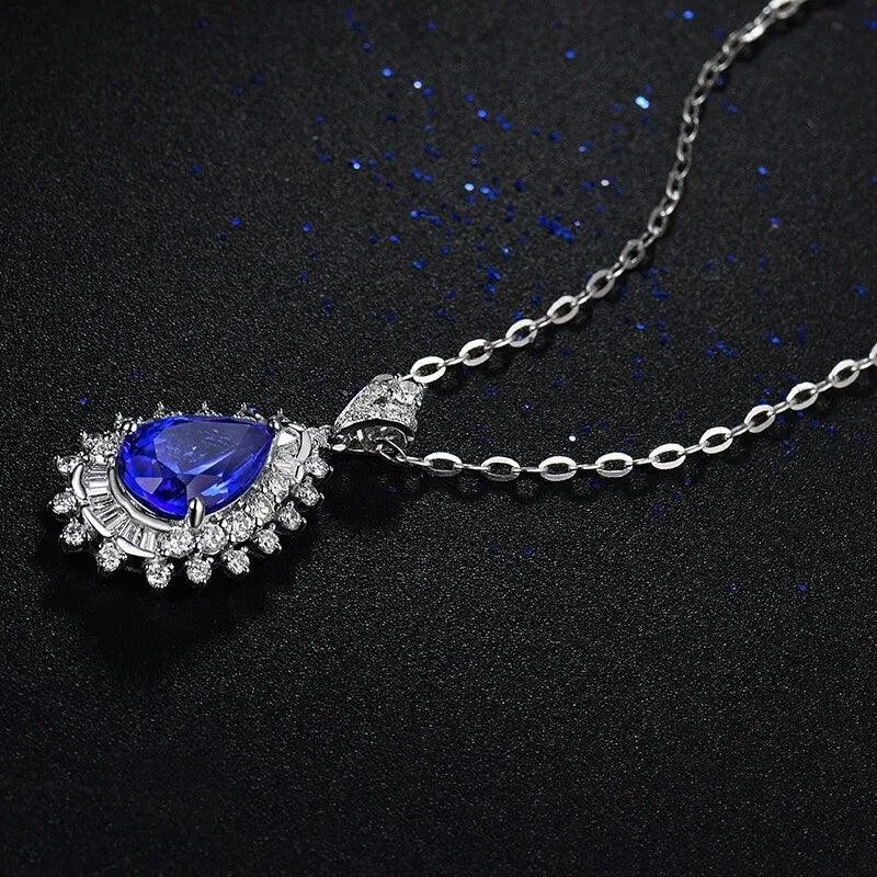 LOVERJEWELRY 18K White Gold Tanzanite Pendant for Women - Pear Cut 8x12mm Blue Tanzanite with Diamond Accents - Elegant Wedding Gift, Anniversary Jewelry & Special Occasion Necklace