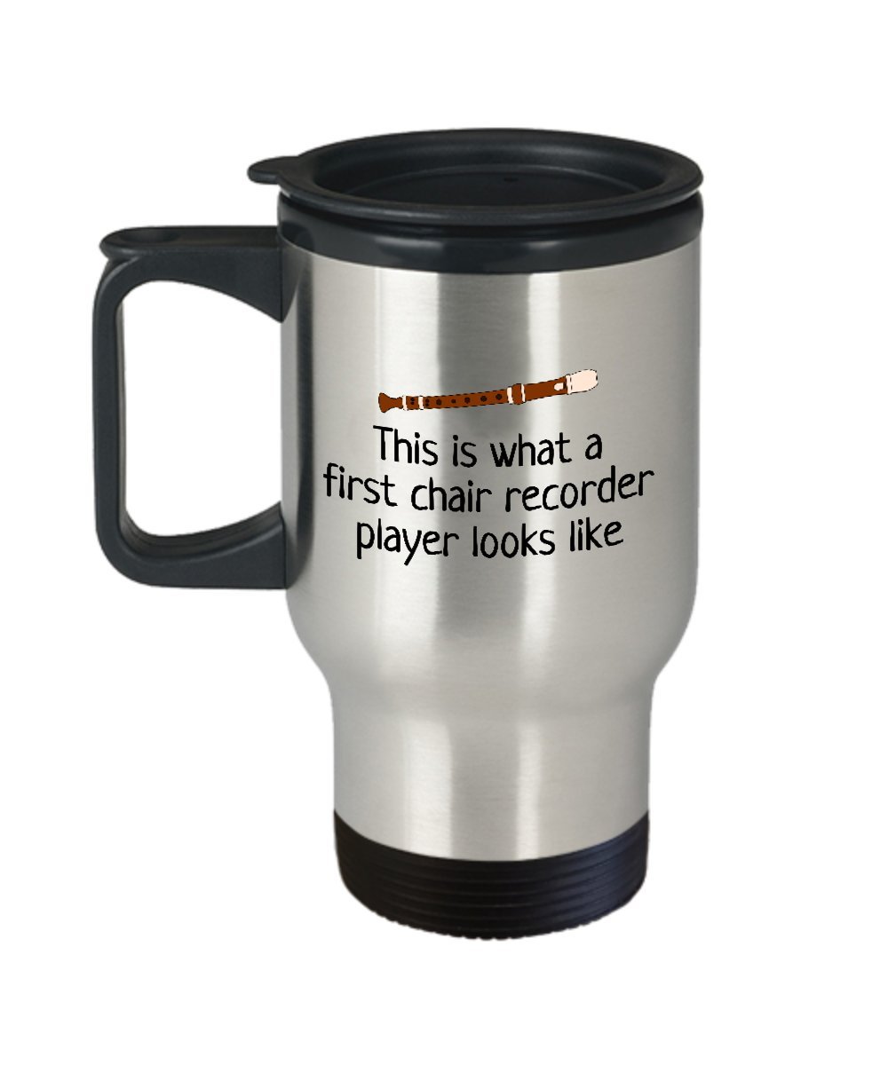 Funny Recorder Travel Mug - Unique Gift for Recorder Players & Music Lovers - Insulated Coffee Cup with Flute Design - Perfect for Musicians, Teachers & Students - Great for Practice Sessions, Gifts & Music Class Accessories