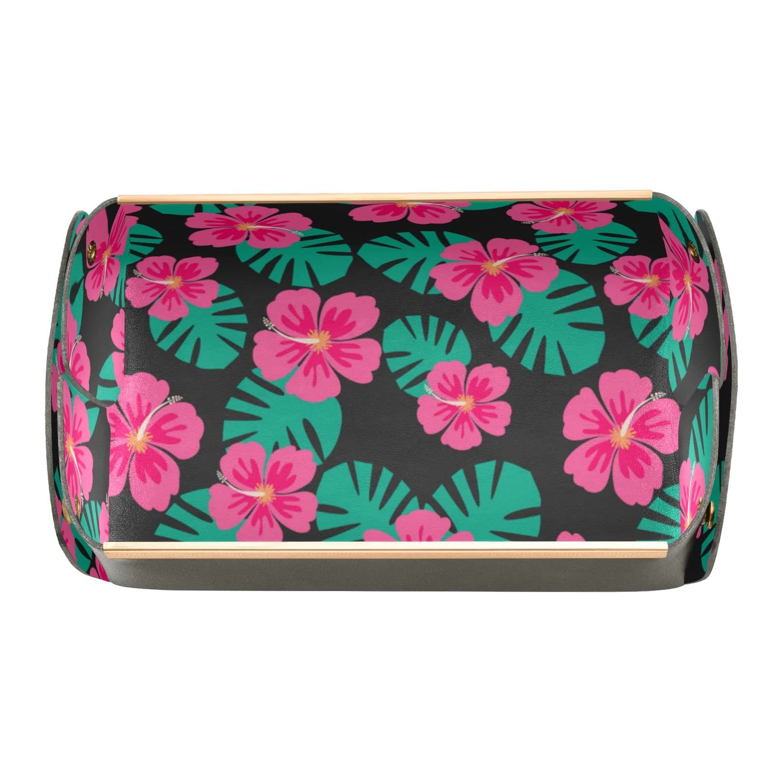 Hibiscus Flowers & Palm Leaves Valet Tray - Jewelry Organizer, Key Holder & Desk Storage for Phone, Wallet, Glasses, Watches - Perfect for Bedroom Dresser, Office Desk & Entryway Organization