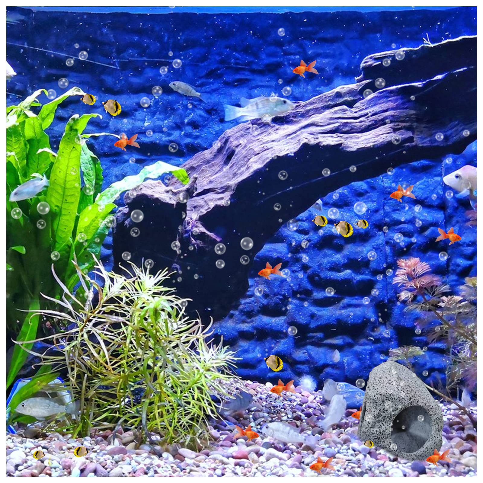 WishLotus Aquarium Cave Decoration - Ceramic Double Hole Betta Fish House, Hidden Tunnel Fish Tank Ornament for Shrimp, Cichlid & Betta - Natural Breeding & Hiding Spot (Black) - Perfect for Tropical Fish Tanks & Aquascaping