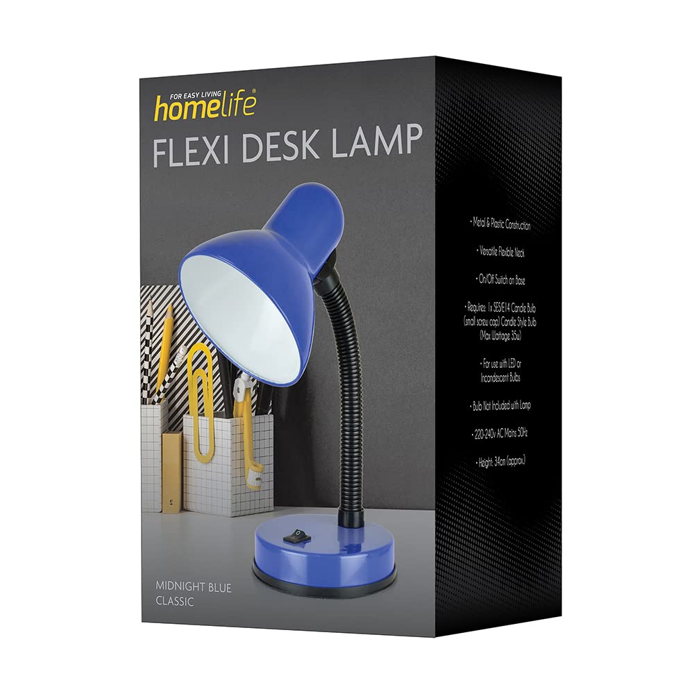 HOMELIFE 35W Classic Flexible Desk Lamp with Adjustable Gooseneck - Built-in On/Off Switch - 34cm Height (L958NB) - Midnight Blue - Perfect for Home Office, Study, Reading & Crafting