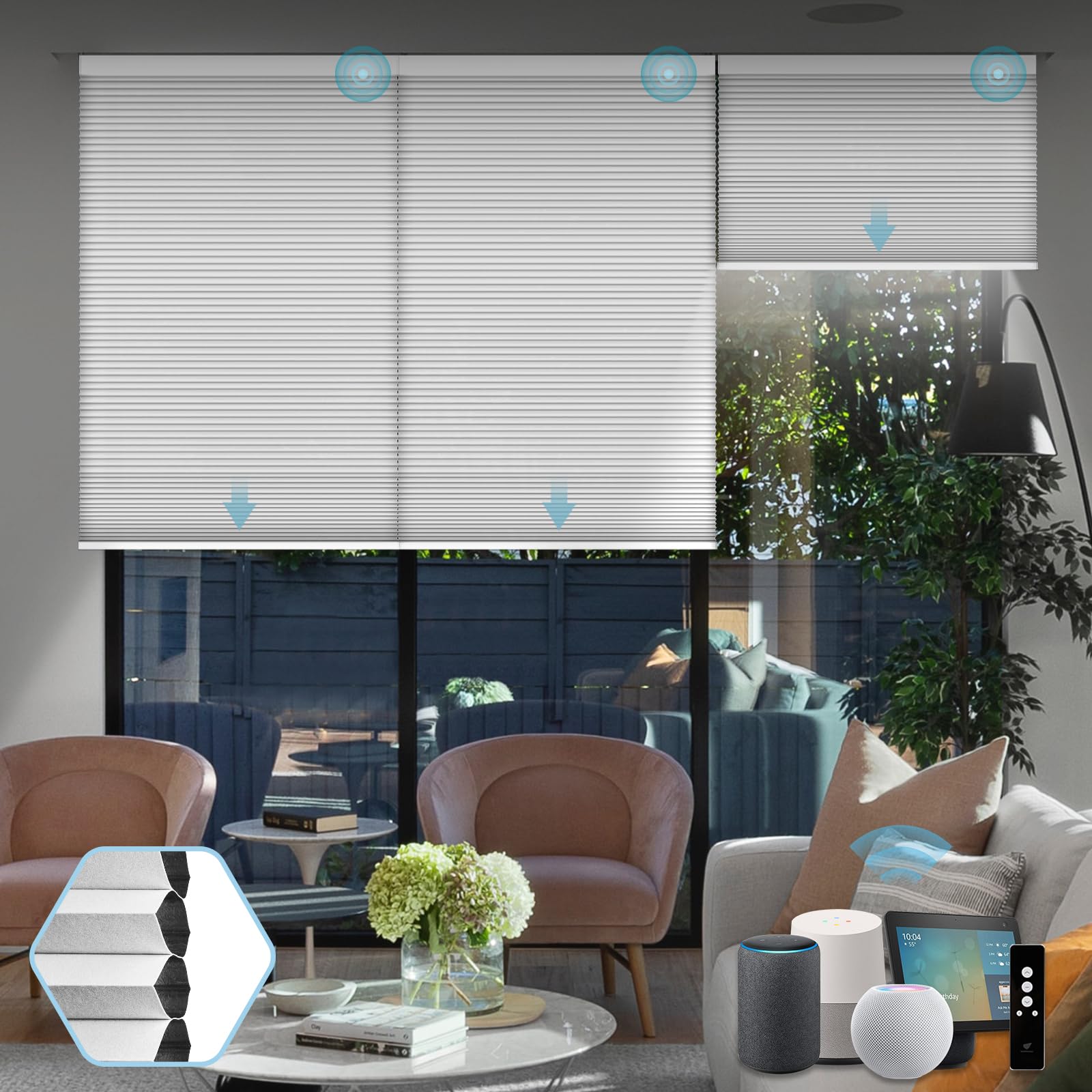 SmartWings Motorized Cellular Shades - 100% Blackout Honeycomb Blinds for Smart Home & Office | Zigbee/Alexa/Z-Wave/HomeKit Compatible | Wireless Remote Control | Custom Sizes Available in White | Perfect for Bedrooms, Living Rooms & Home Theaters