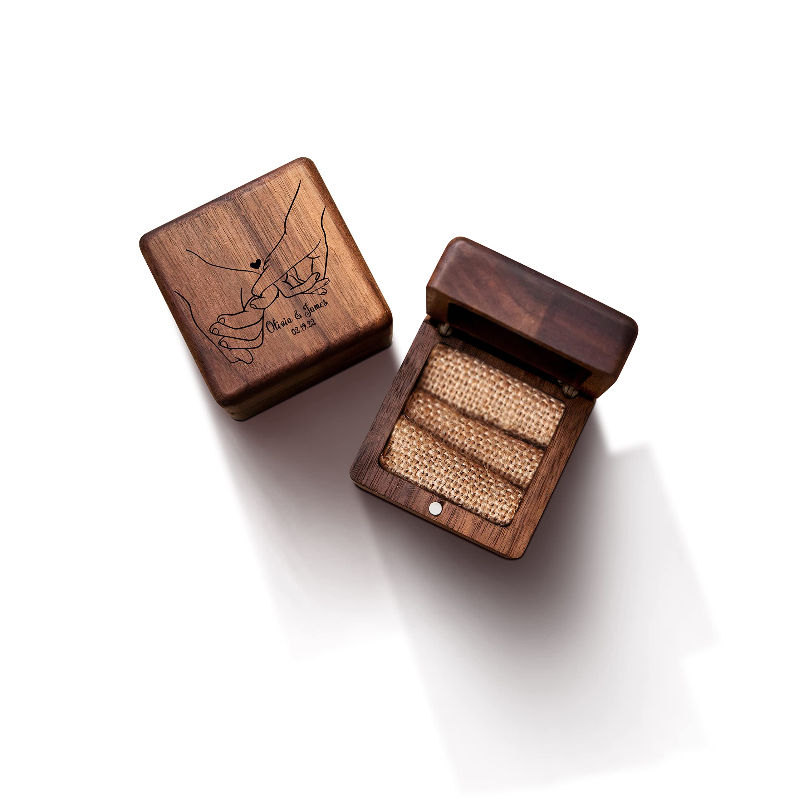 Personalized Pinky Promise Proposal Ring Box - Custom Wood Engagement Ring Holder for Wedding Ceremony & Bearer - Hexagon Square Design - Perfect for Romantic Proposals & Vow Renewals