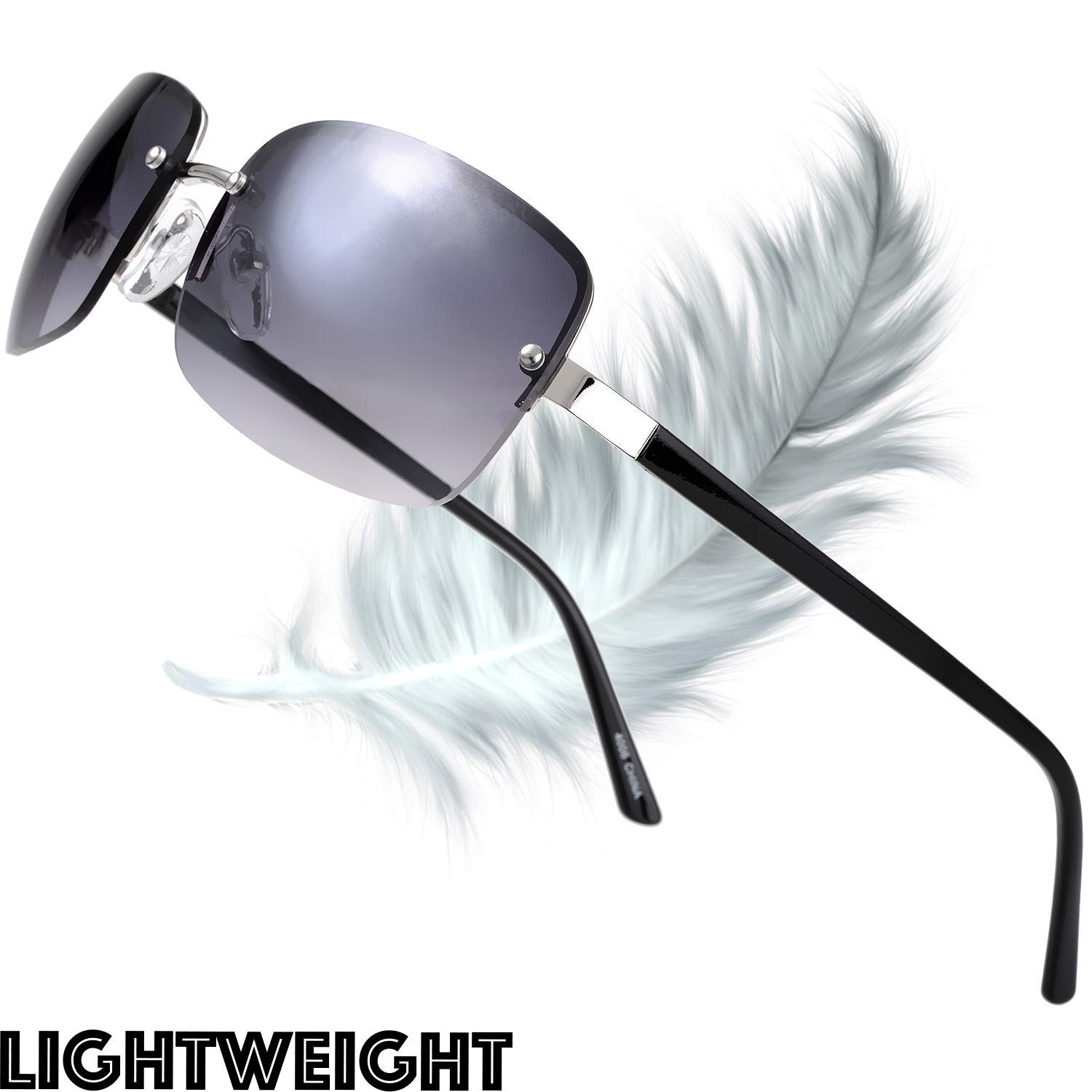 Stylish Minimalist Semi-Rimless Rectangular Sunglasses for Men & Women - UV Protection Polarized Lenses - Fashionable Unisex Shades for Driving, Beach & Outdoor Activities
