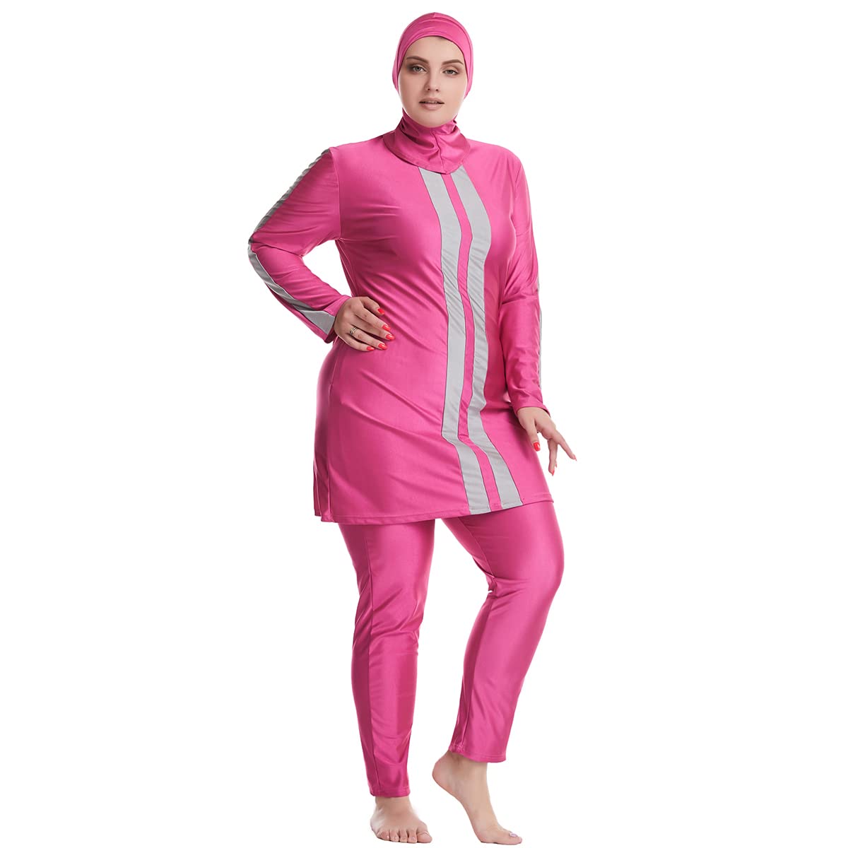 IBAKOM Plus Size Women's Modest Swimwear - UV Protection Full Cover Muslin Swimsuit with Swim Cap | Beach, Pool & Water Activities