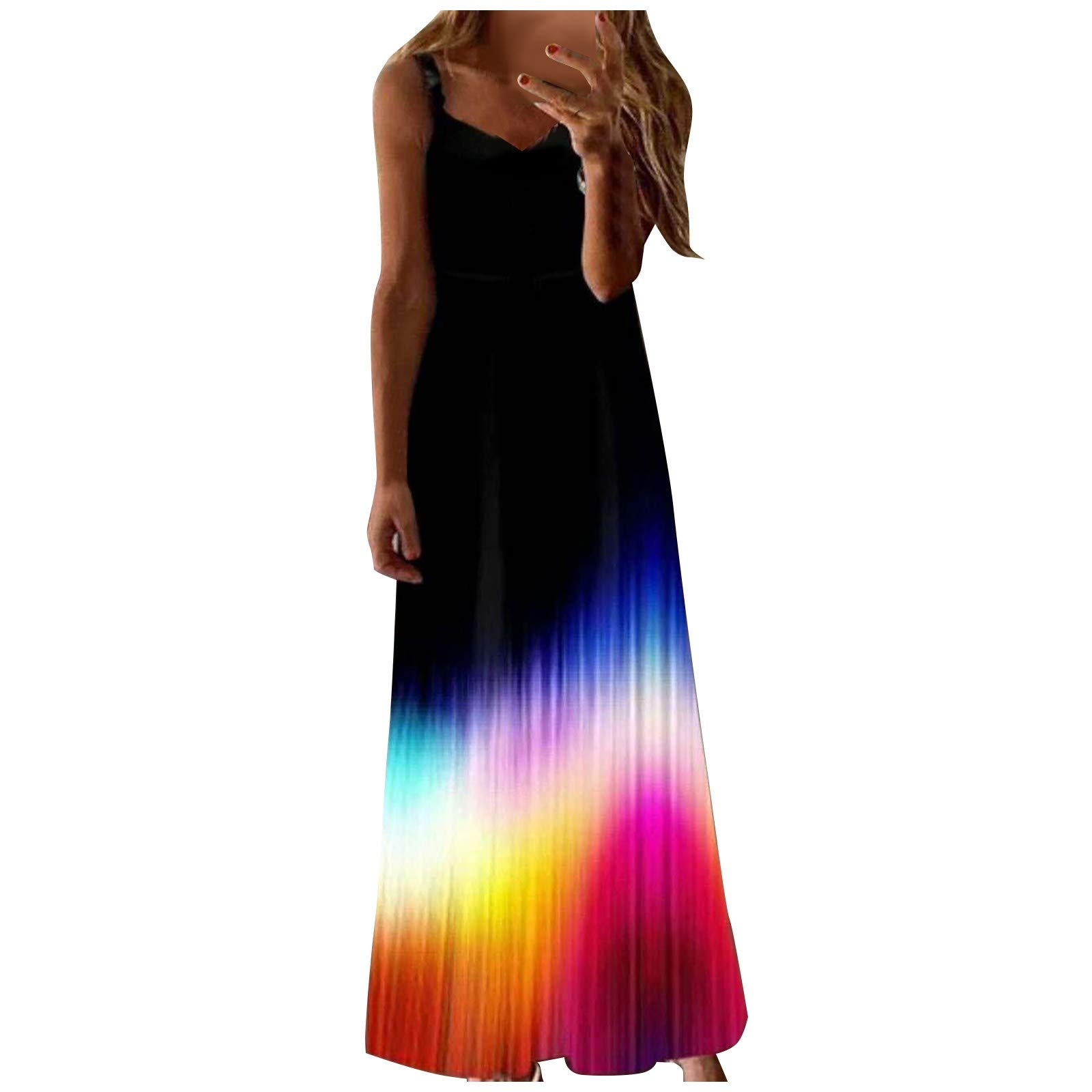 Boho Vintage Floral Printed 3/4 Sleeve Long Maxi Dress for Women - Summer Beach Party Casual Sundress & Tunic Dress for Outdoor Events, Vacations & Date Nights