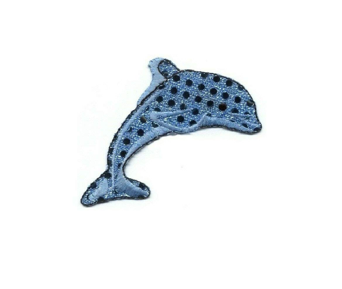 Dolphin Blue Sequin Iron On Patch for Aquarium Decor - Medium Size - Perfect for DIY Crafts, Backpacks & Jeans