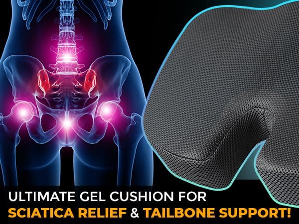 EcoNour Gel Seat Cushion for Office Chair - Memory Foam Coccyx Support for Sciatica & Tailbone Pain Relief - Ergonomic Car Seat Cushion & Desk Chair Pillow - Perfect for Long Sitting at Work, Driving, or Home Use