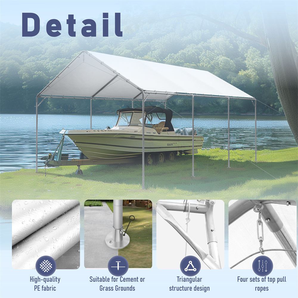 PHI VILLA 12x20 ft Carport Replacement Canopy Cover - Durable Waterproof Shelter for Car Garage, Outdoor Party Tent, RV & Boat Protection