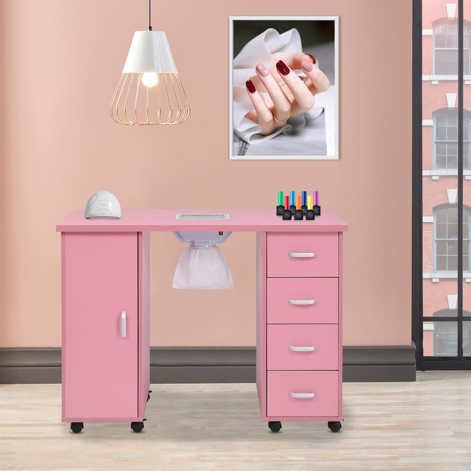 Professional Nail Art Manicure Table with Fan & Dust Collection - Salon Spa Workstation with Storage Cabinet - Perfect for Nail Technicians, Beauty Salons & Home Manicure Stations