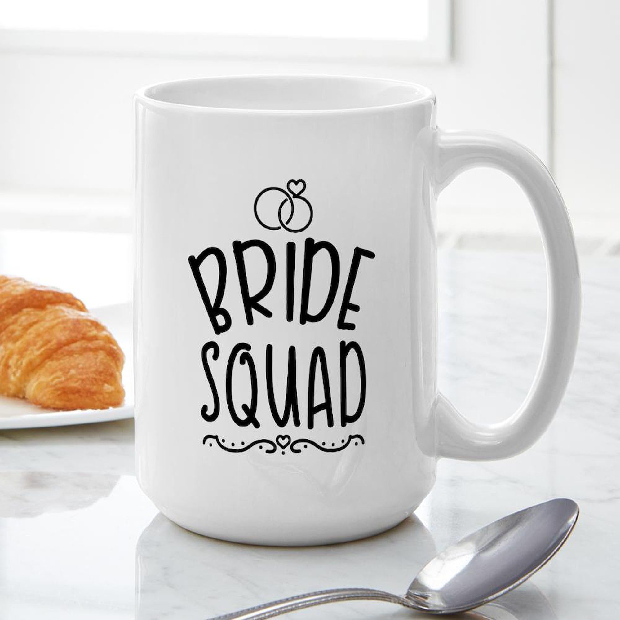 Bride Squad Ceramic Coffee Mug 15 oz (444 ml) - Perfect for Bridal Showers, Bachelorette Parties & Wedding Gifts - Stacked Design for Bride Tribe