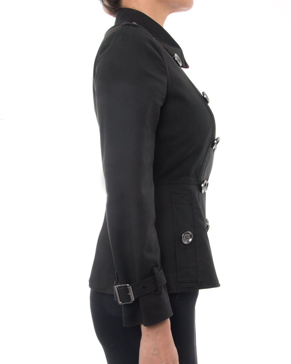 Burberry Brit Black Fitted Short Trench Coat for Women XS | Classic Waterproof Rain Jacket | Perfect for Office, Travel & Fall Fashion