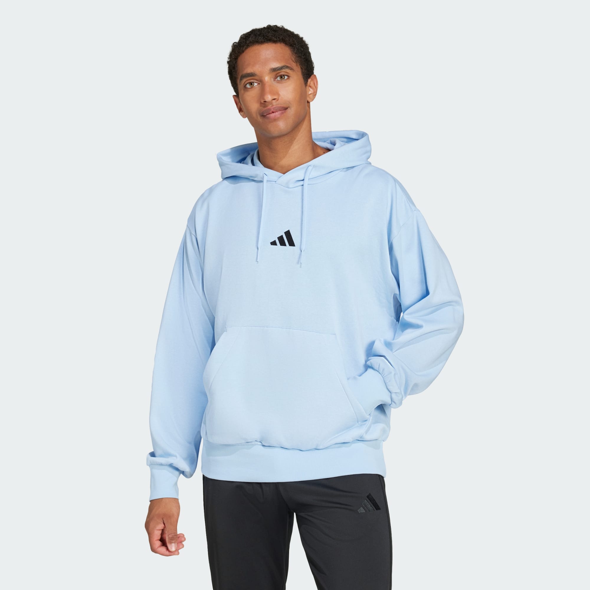 Adidas Men's Feelcozy Fleece Blue Hoodie - Soft & Warm Pullover for Casual Wear, Gym, and Outdoor Activities