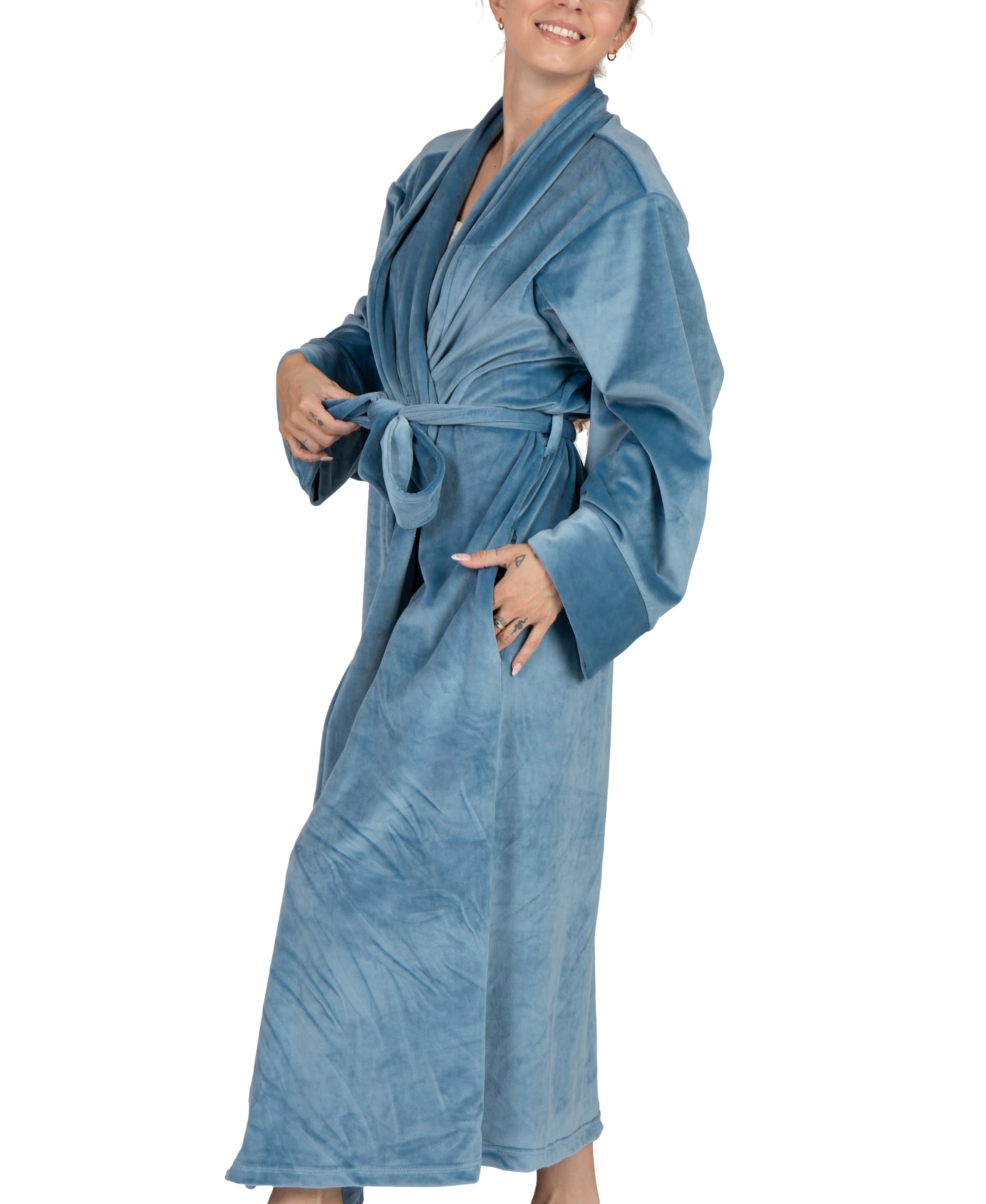 Premium Pure Fiber Cloud Soft Velour Robe for Women - Ultra Plush Luxurious Spa Bathrobe | Cozy Lounge Wear & Relaxing Home Wear | Perfect for Spa Days, After Bath, Yoga & Lounging