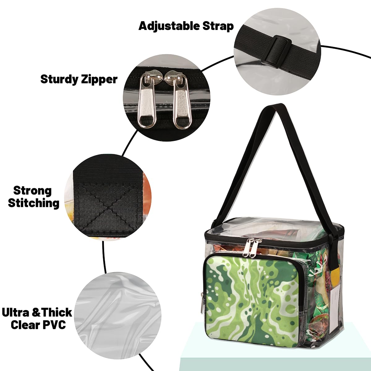 GzLeyigou Camouflage Green Clear Tote Bag with Handles - Transparent Crossbody Shoulder Bag for Women | Waterproof Lunch Bag for Outdoor, Travel, Picnic, Concerts & Sports Events | Stadium Approved Clear Purse for Security Checks