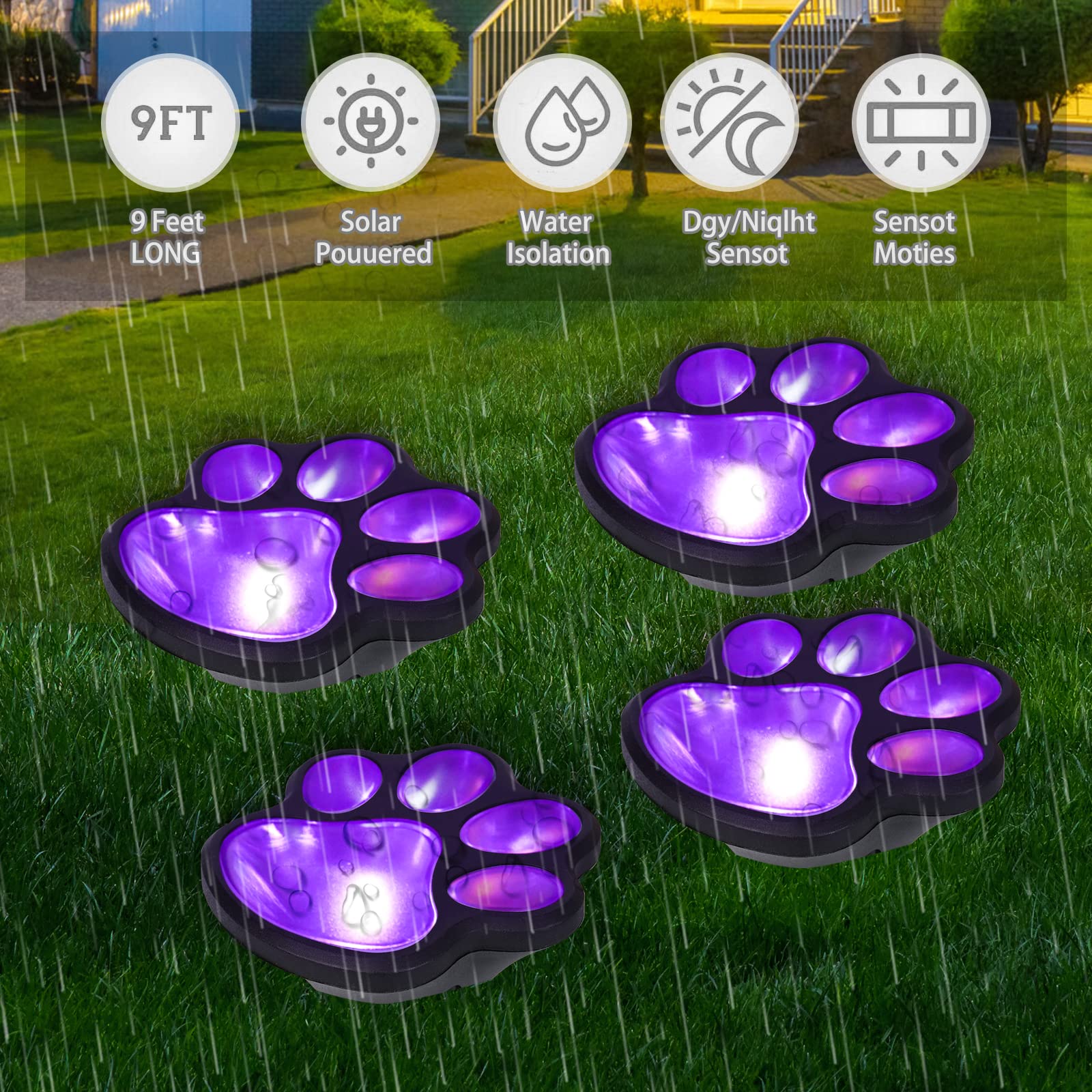 Solar Paw Print Pathway Lights - Set of 4 Waterproof Outdoor Garden Lights for Walkway, Yard & Patio | Dog & Cat Themed Solar Powered Decorative Landscape Lighting | Perfect for Driveway Borders, Garden Edging & Nighttime Safety