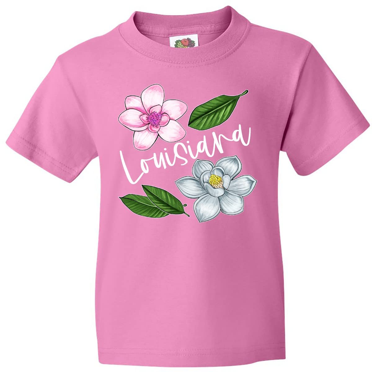 Inktastic Louisiana Magnolia Flowers and Leaves Youth T-Shirt - Soft Cotton Tee for Kids, Comfortable Casual Wear for School, Playdates & Outdoor Activities