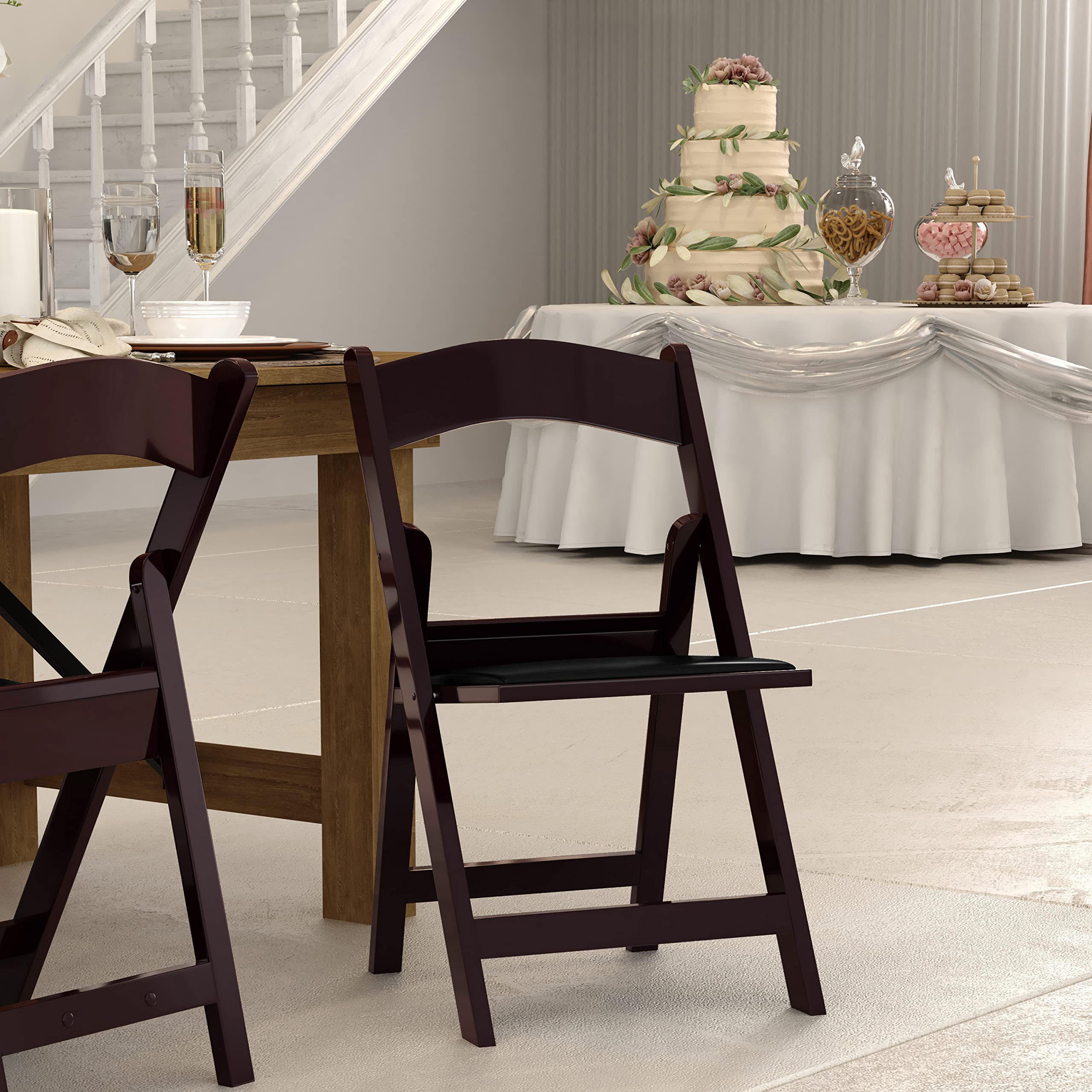 4 Pack Red Mahogany Resin Folding Chairs - Heavy Duty 1000 lbs Weight Capacity per Chair for Weddings, Parties, and Outdoor Events