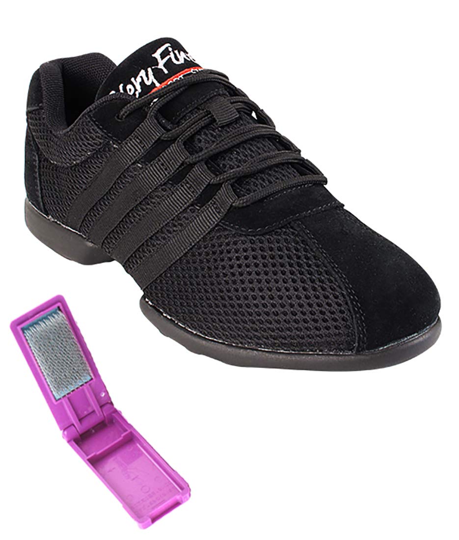 Premium Unisex Dance Sneakers - VFSN018 Black Size 5.5 with Foldable Brush - Comfortable Ballroom & Latin Dance Shoes for Professional Performances & Practice
