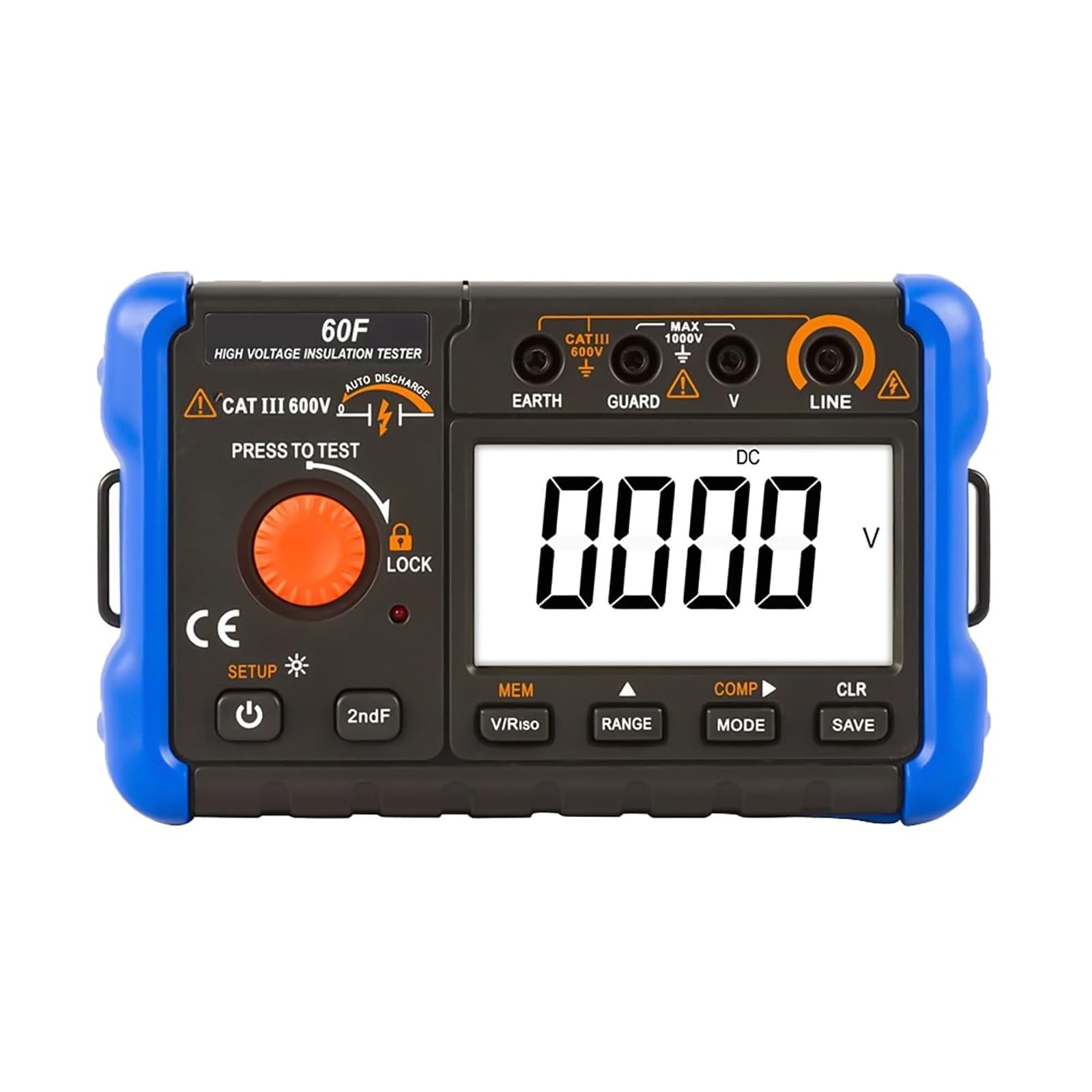 60F Digital Insulation Resistance Tester - 1000V High Voltage Megohmmeter for Motor/Cable Testing | Portable Ohm Meter with Backlit LCD | PI/DAR Measurement | Ideal for Electricians, HVAC & Industrial Maintenance