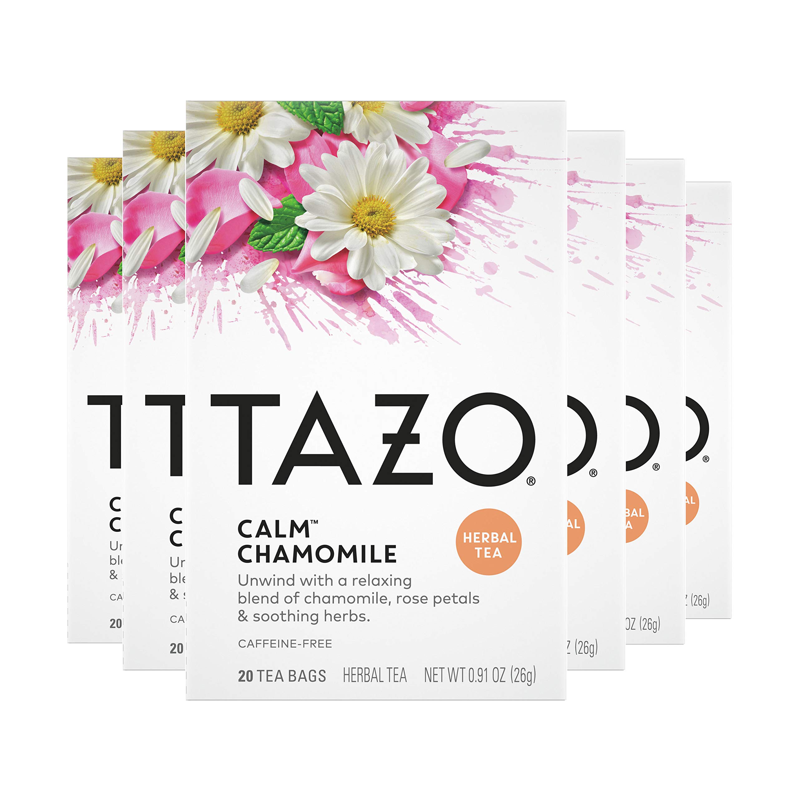 TAZO Calm Chamomile Herbal Tea Bags - Caffeine-Free, Relaxing & Soothing, 20 Count (Pack of 6) - Perfect for Stress Relief, Bedtime & Evening Relaxation