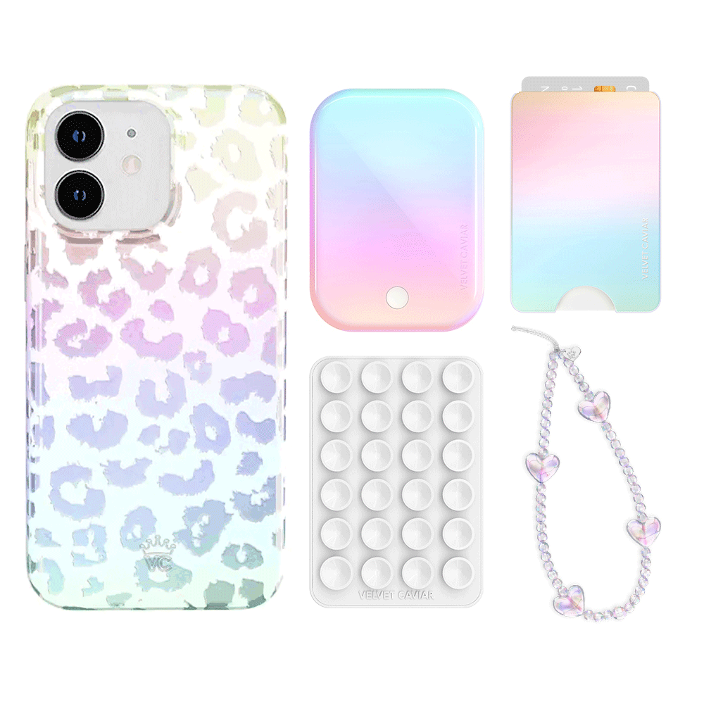 White Opal Leopard Print iPhone Case with Wallet - Stylish Phone Accessory for Women | Perfect for Everyday Use, Travel & Shopping