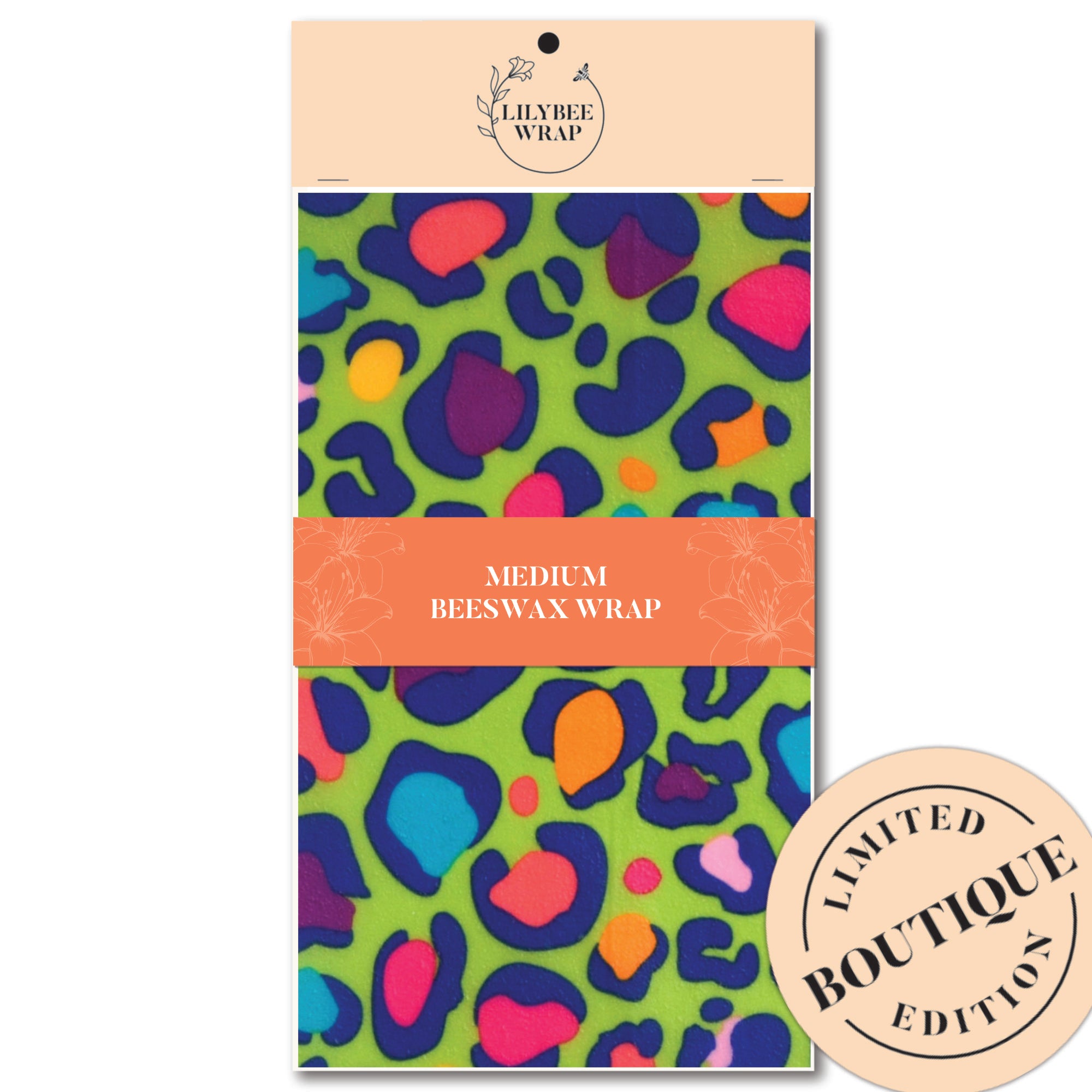 Eco-Friendly Neon Leopard Beeswax Food Wrap - Medium Size | Reusable & Sustainable Alternative to Plastic Wrap | Perfect for Sandwiches, Fruits & Food Storage