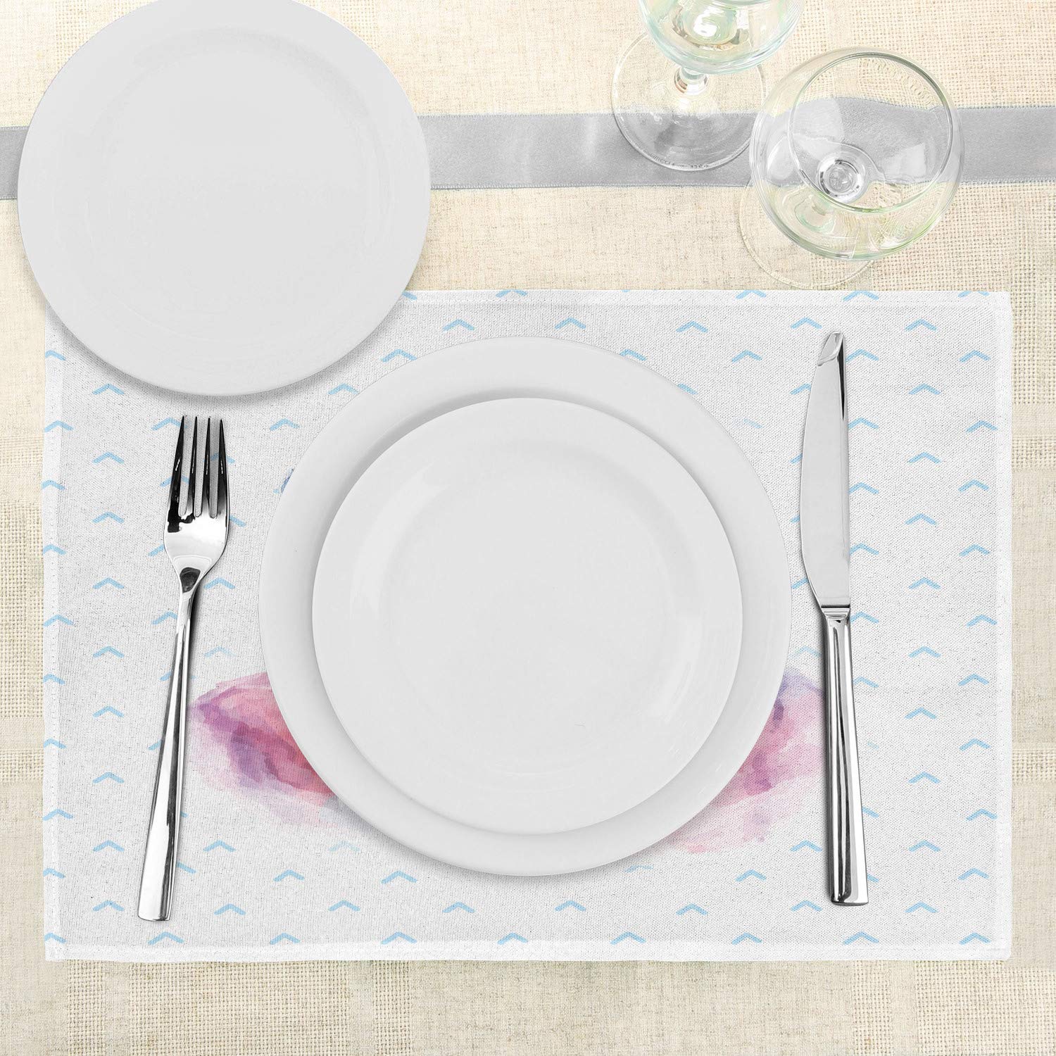 Ambesonne Funny Raccoon Place Mats Set of 4 - Retro Hipster Animal Design with Sunglasses & Hat - Washable Fabric Dining Table Mats for Kitchen & Home Decor (Pink & Blue) - Perfect for Parties, Family Dinners & Themed Decorations