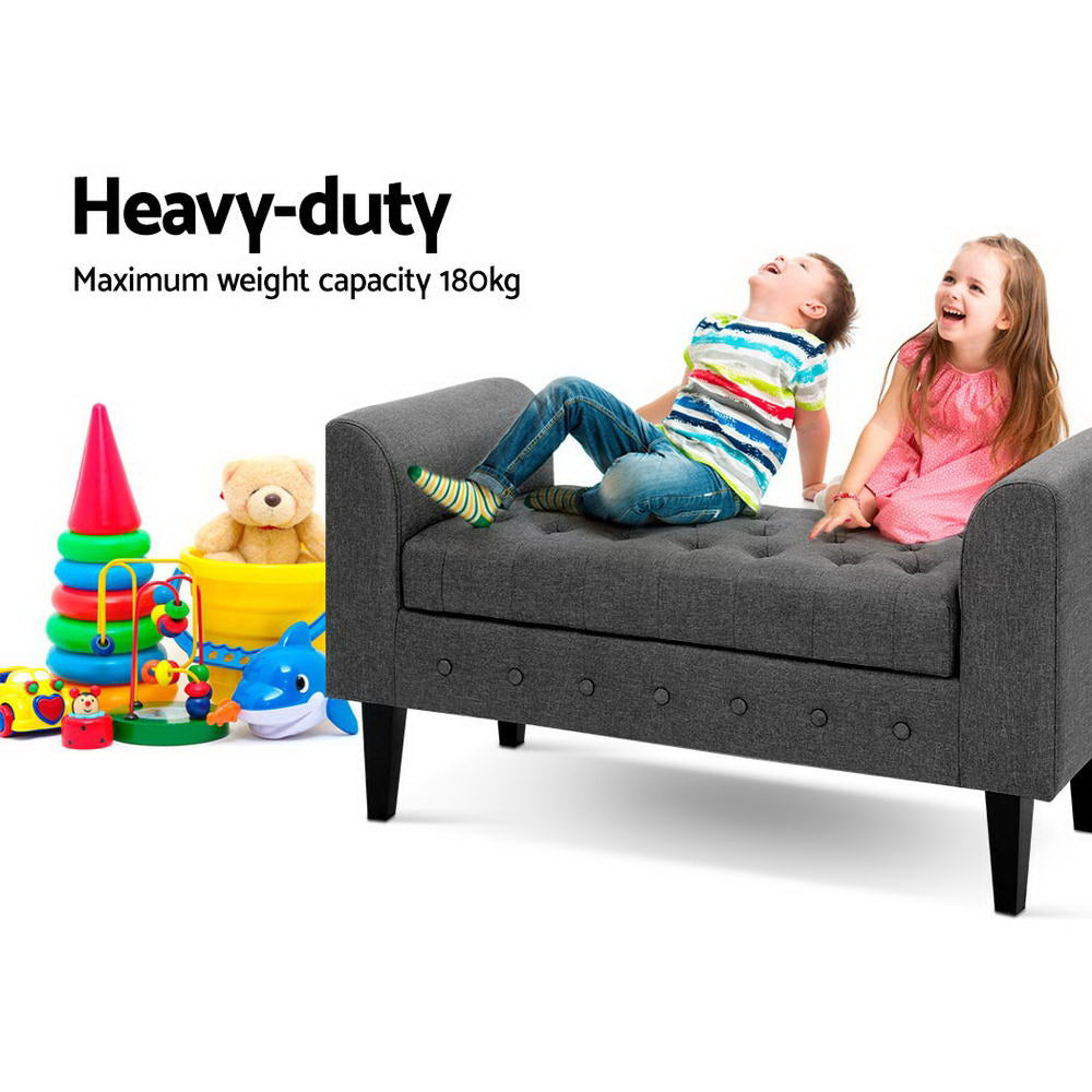 Grey Fabric Storage Ottoman - Foldable Footrest Stool with Hidden Compartment for Living Room, Bedroom & Home Organization